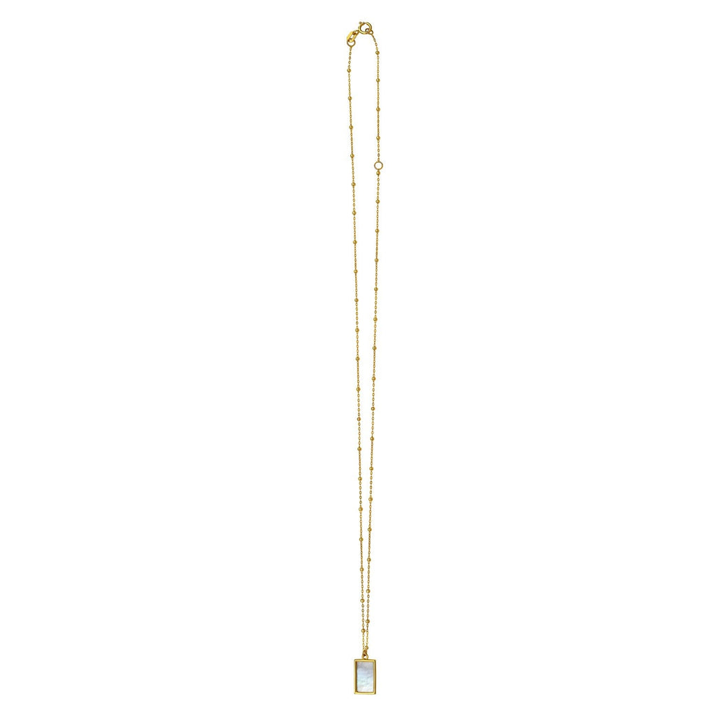 MOP Geometric Gem Rectangle Necklace in 14K Yellow Gold