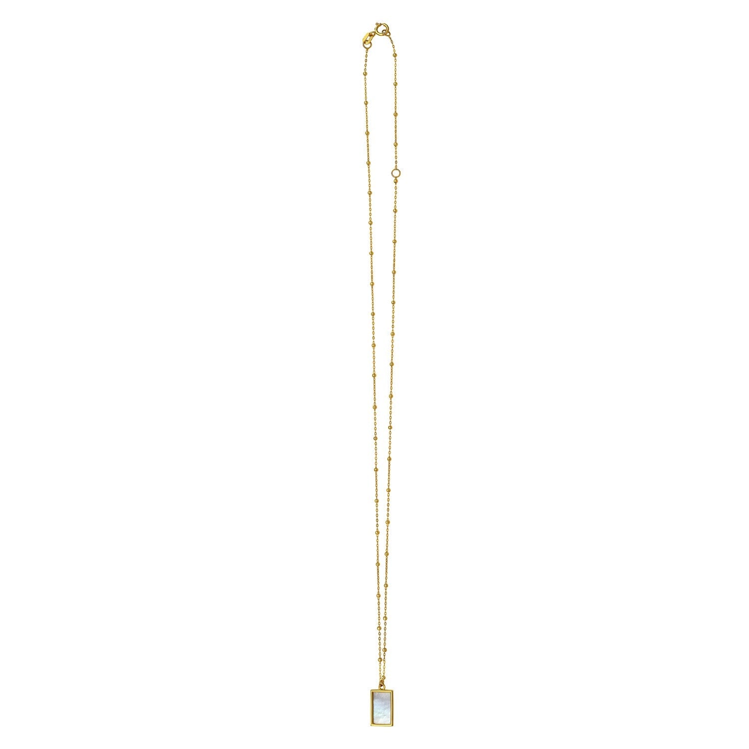MOP Geometric Gem Rectangle Necklace in 14K Yellow Gold