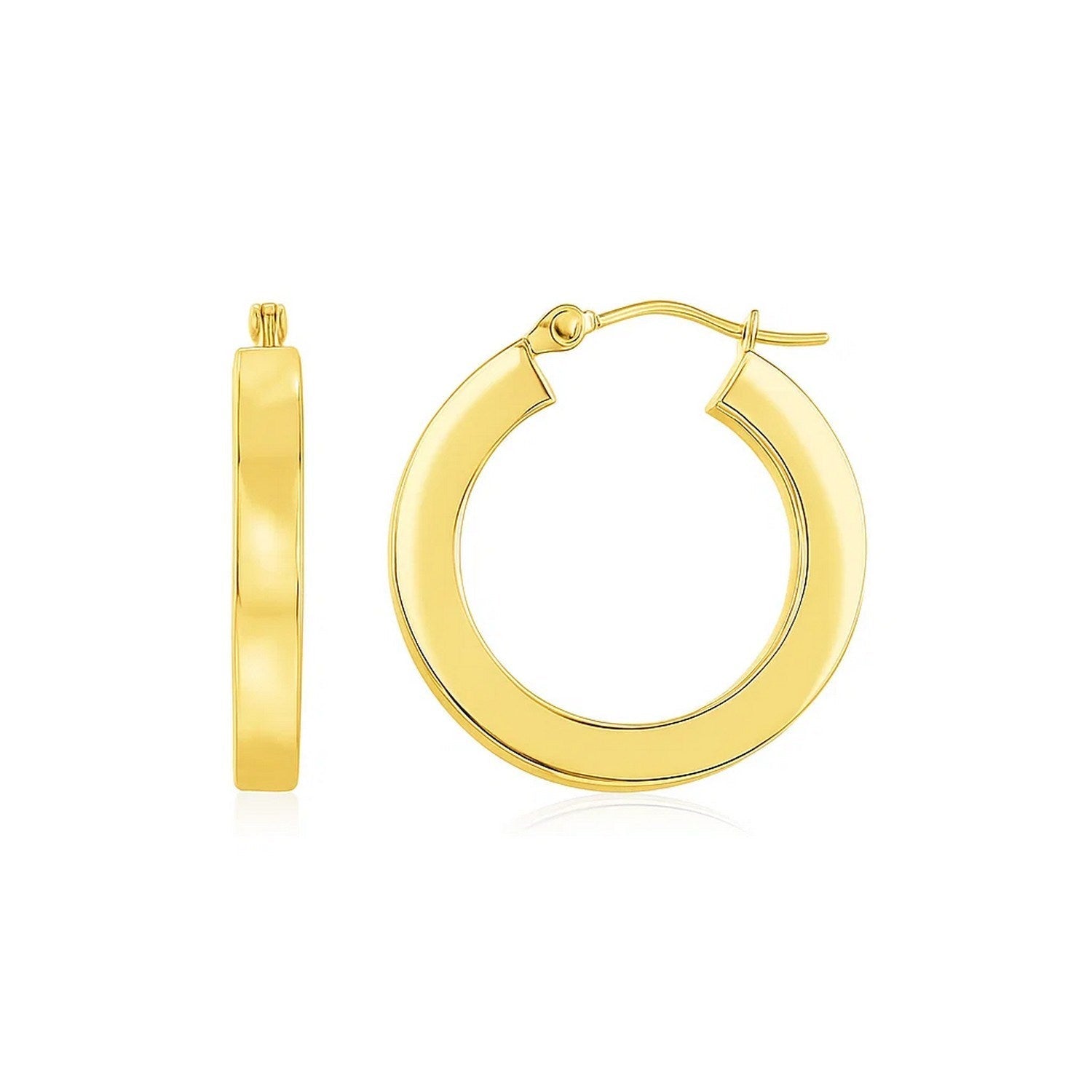 14K Yellow Gold Square Tube Hoop Earrings(3x20mm)