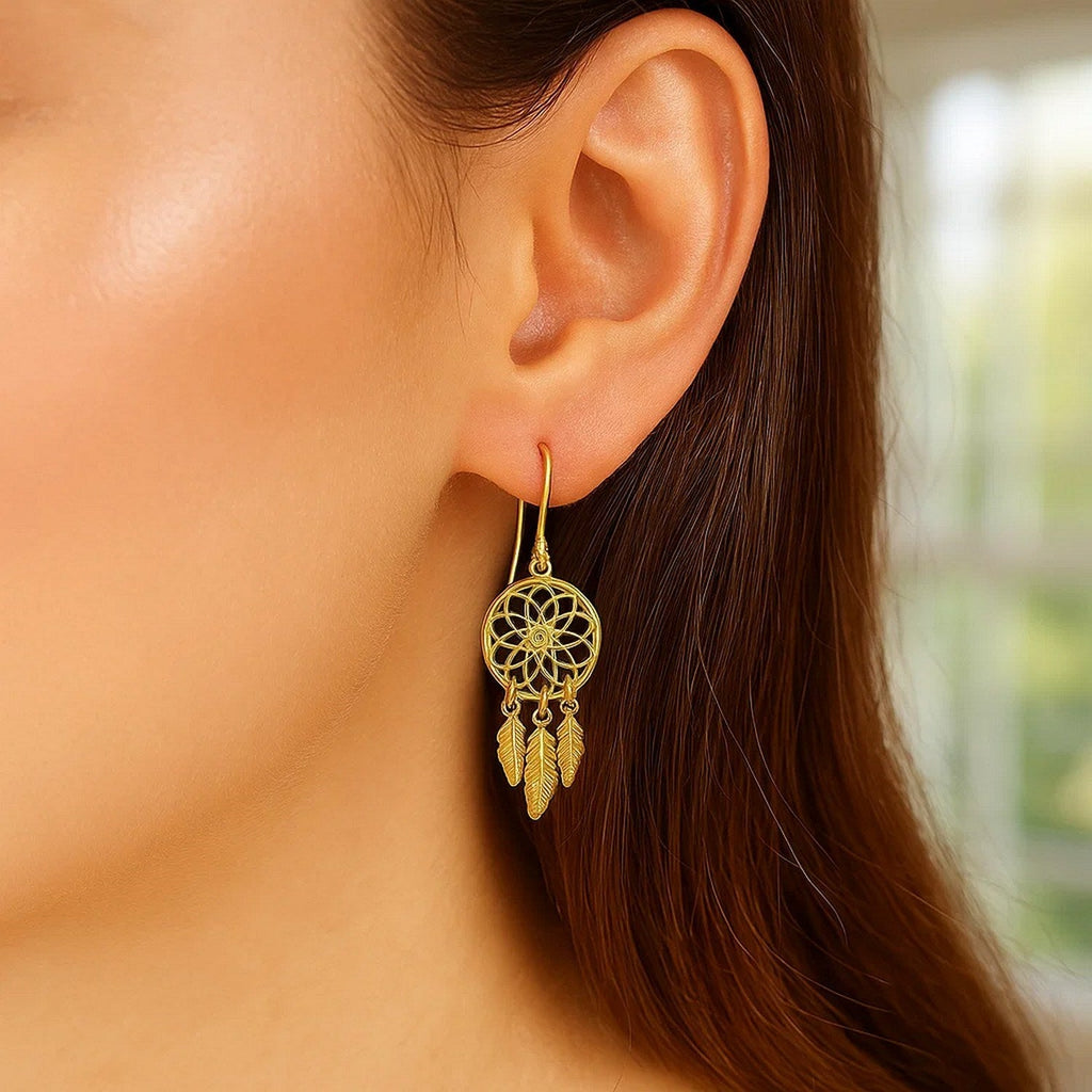 Dream Catcher Earrings in 14k Yellow Gold