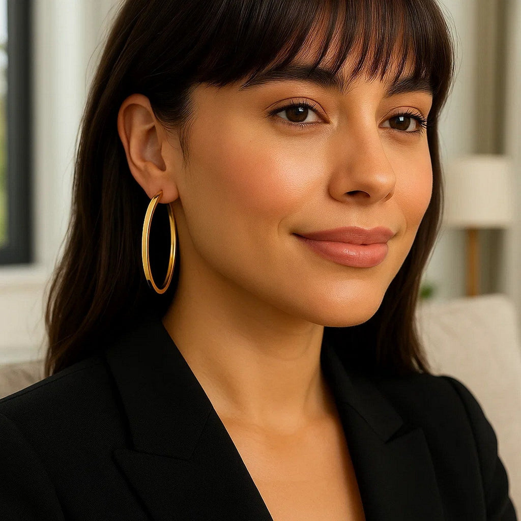 Large Wedding Hoop Earrings in 14K Yellow Gold