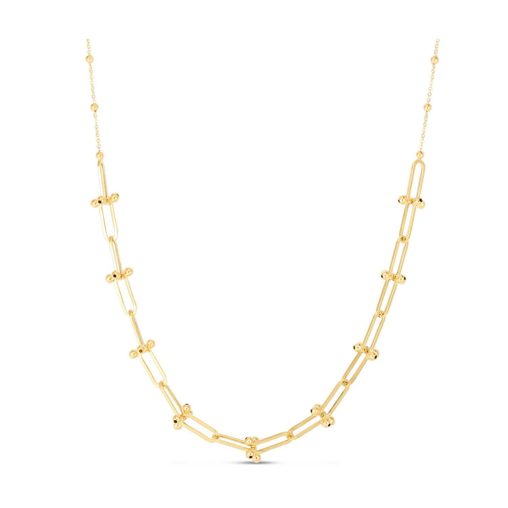 14k Yellow Gold Beaded U Link Chain Necklace