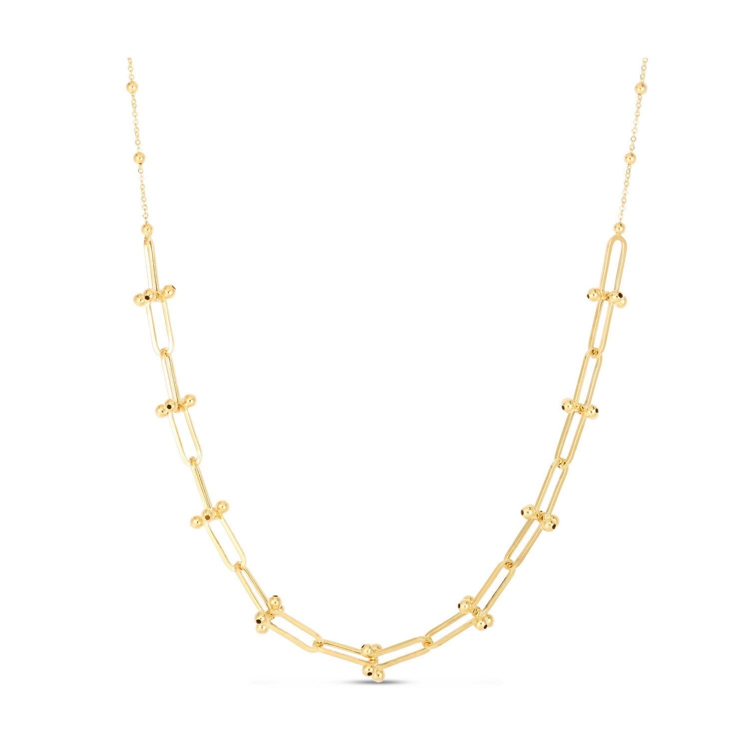 14k Yellow Gold Beaded U Link Chain Necklace