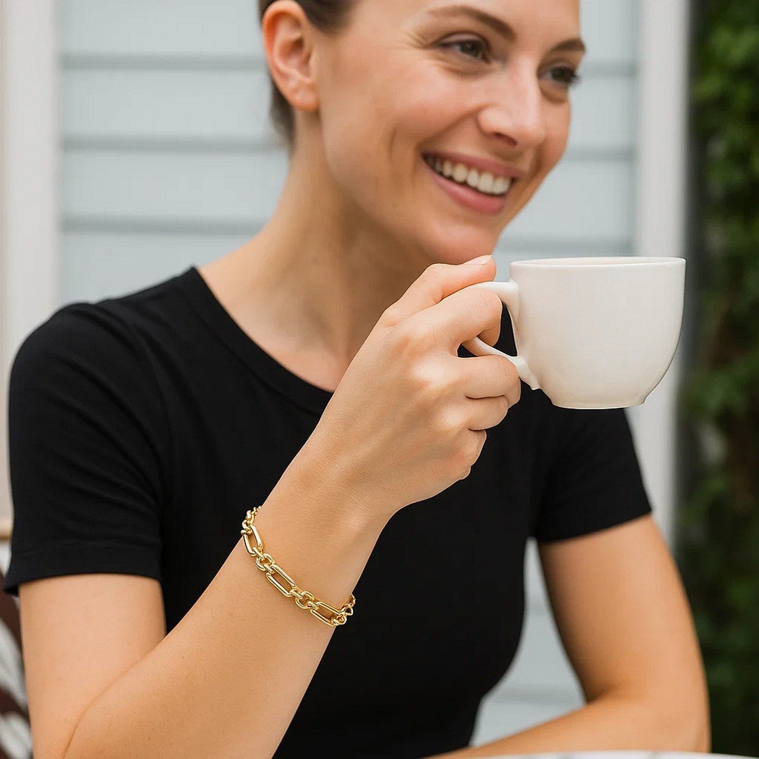 14k Yellow Gold Italian Alternating Paperclip Round Links Bracelet (8.00 mm)