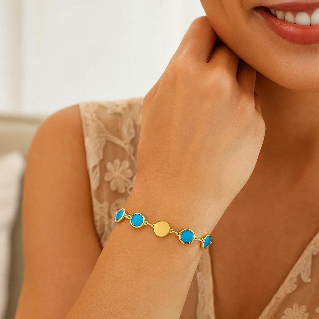 Turquoise Composite Gem Alternating Bracelet in 14K Yellow Gold (5.00 mm)