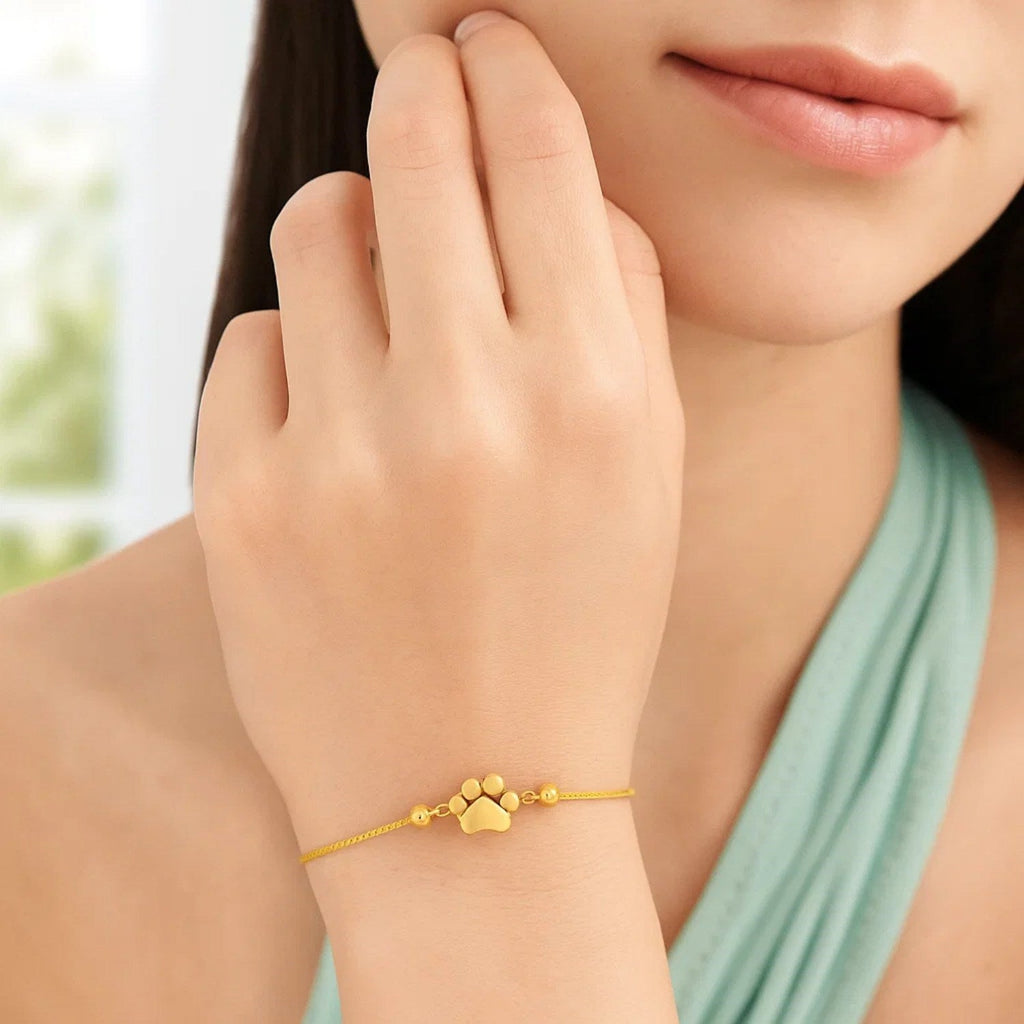 14k Yellow Gold Adjustable Paw Print Bracelet (1.10 mm)
