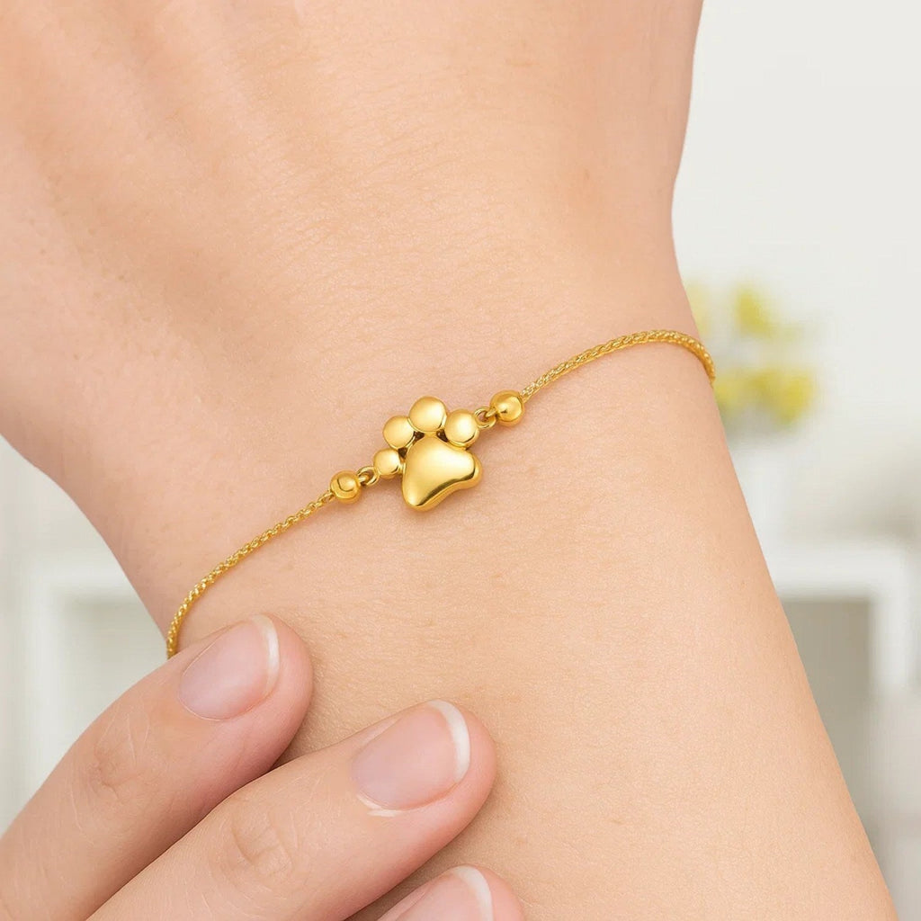 14k Yellow Gold Adjustable Paw Print Bracelet (1.10 mm)
