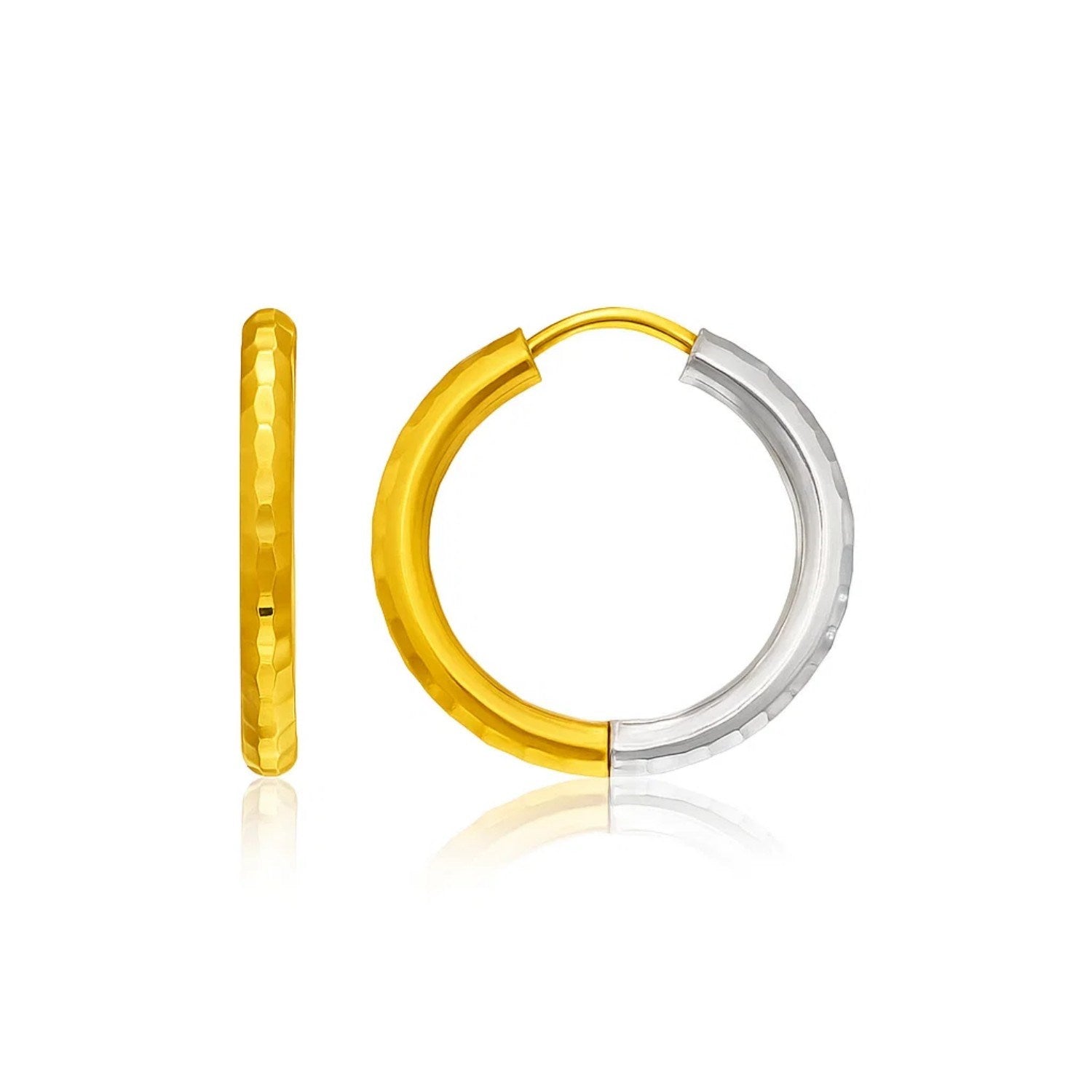 Hammered Hinge Tube Hoop Earrings in 14k Two-Tone Gold(2.5x15mm)