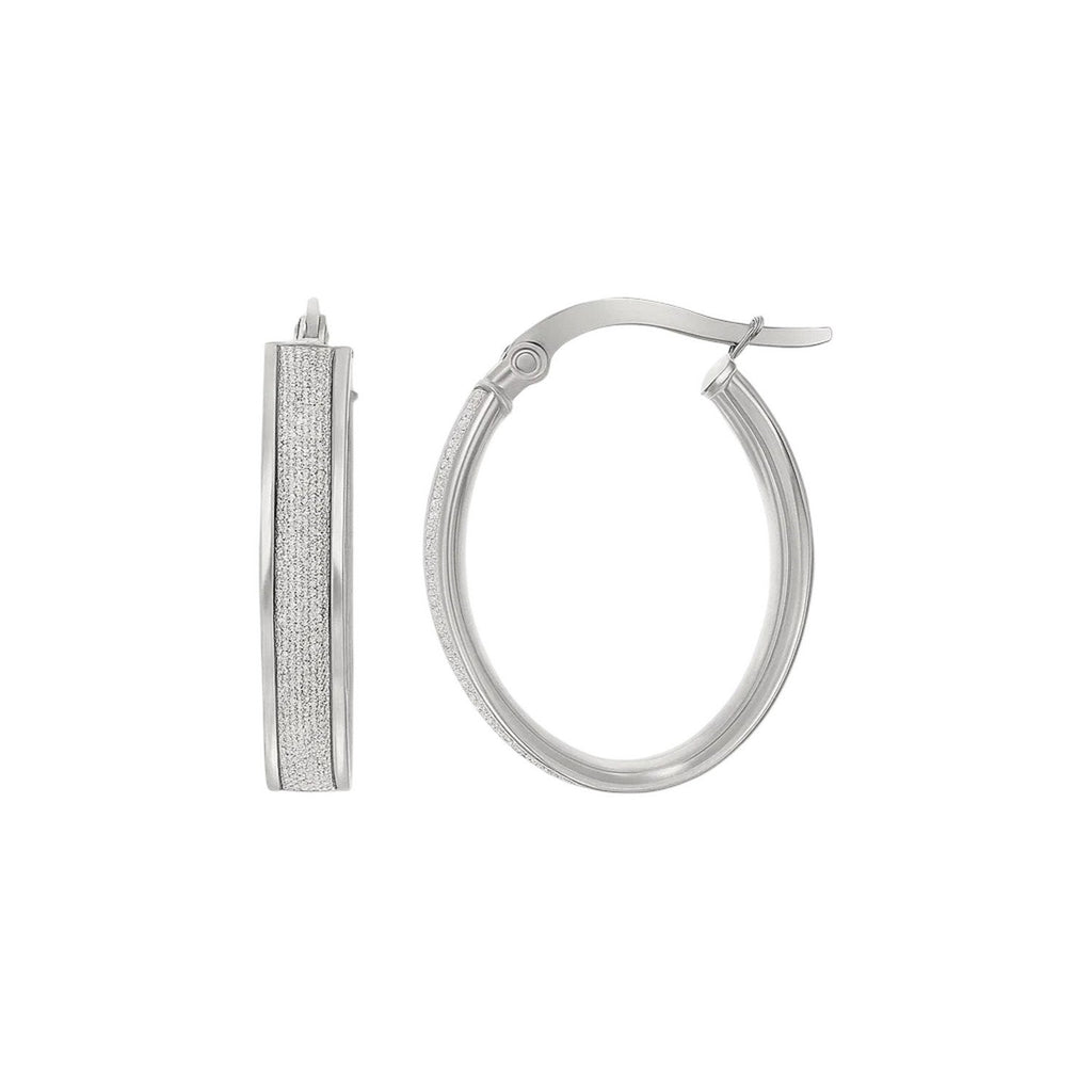 14k White Gold Glitter Center Oval Hoop Earrings(4x15mm)