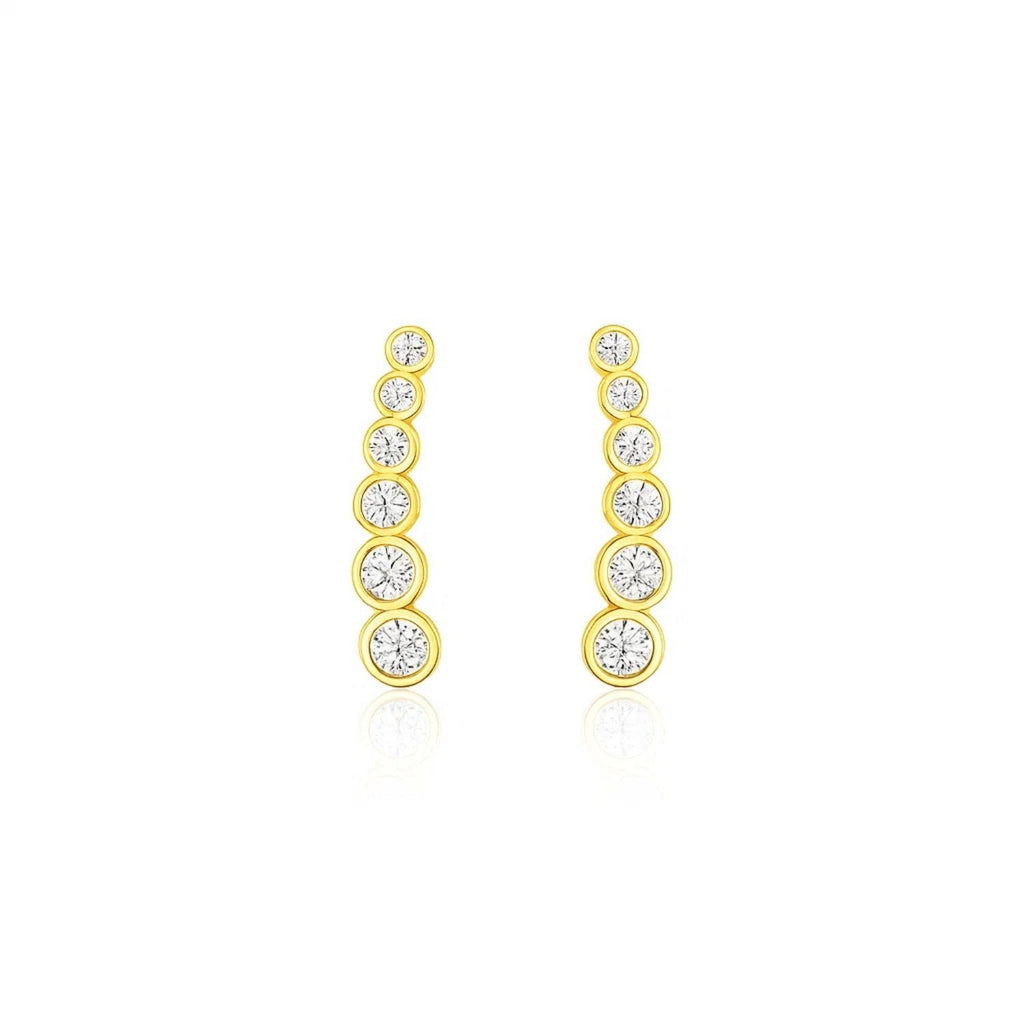 14k Yellow Gold Graduated Circles Climber Post Earrings with Cubic Zirconias
