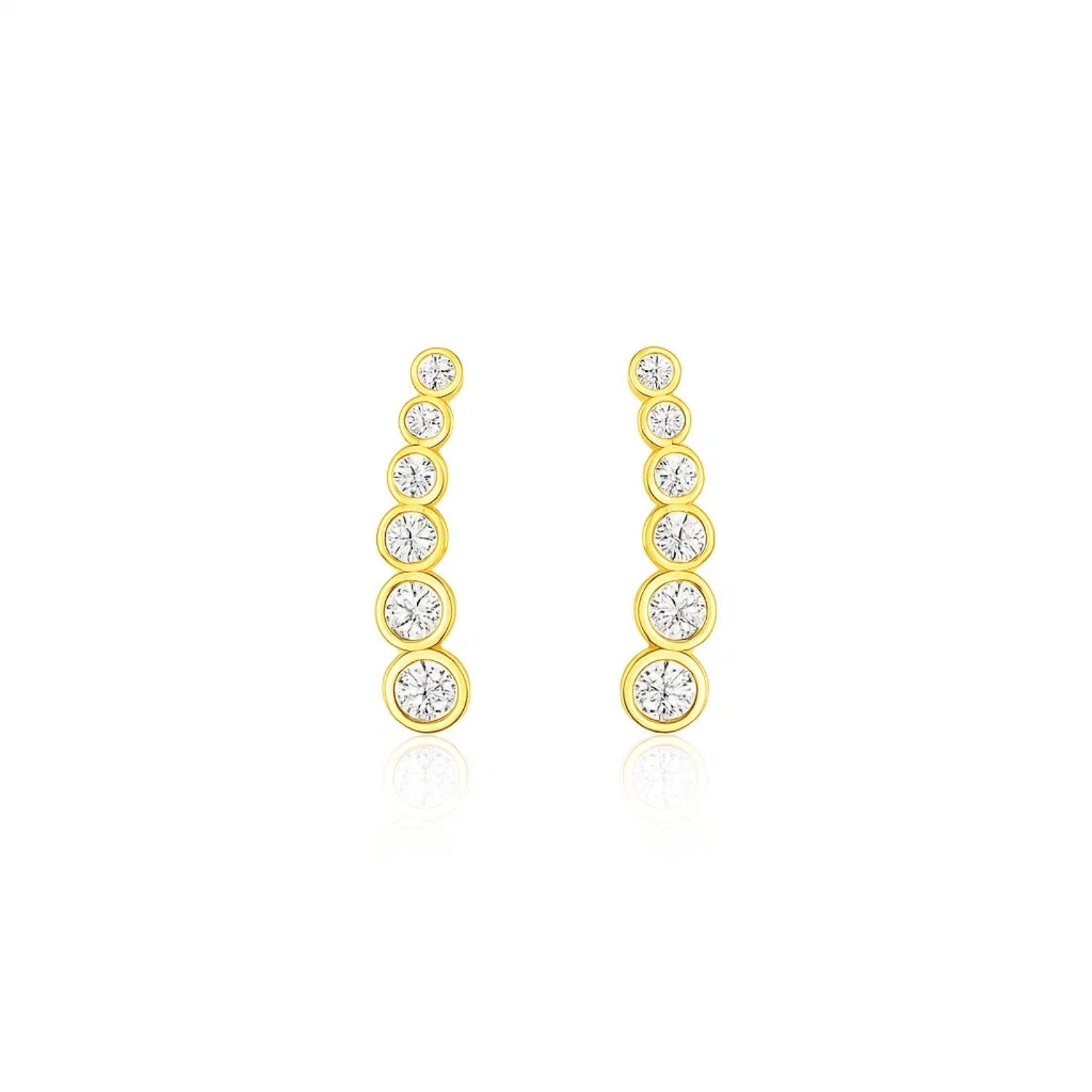 14k Yellow Gold Graduated Circles Climber Post Earrings with Cubic Zirconias