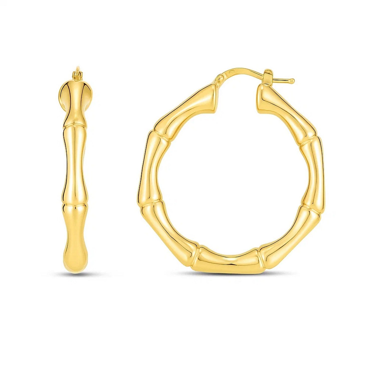 14k Yellow Gold Large Bamboo Hoops