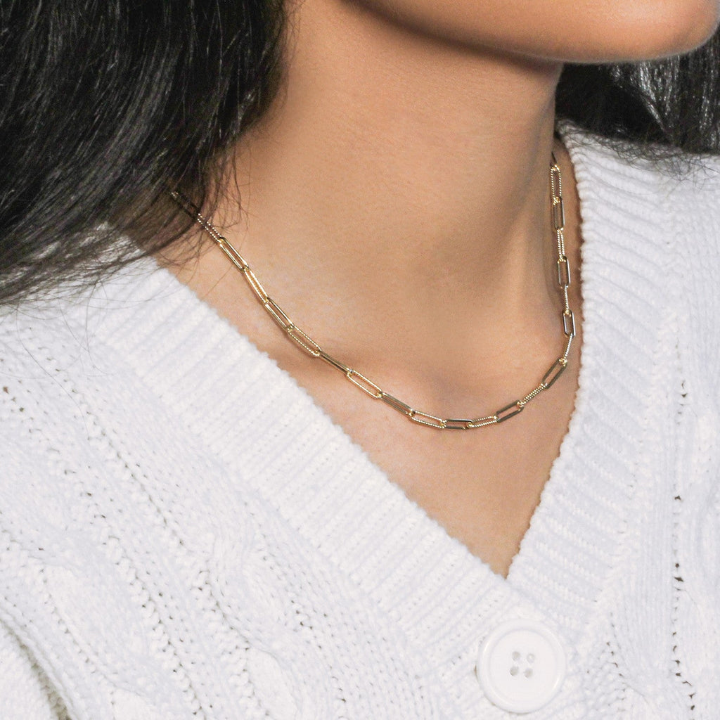 14k Yellow Gold Textured Paperclip Chain (3.5 mm)