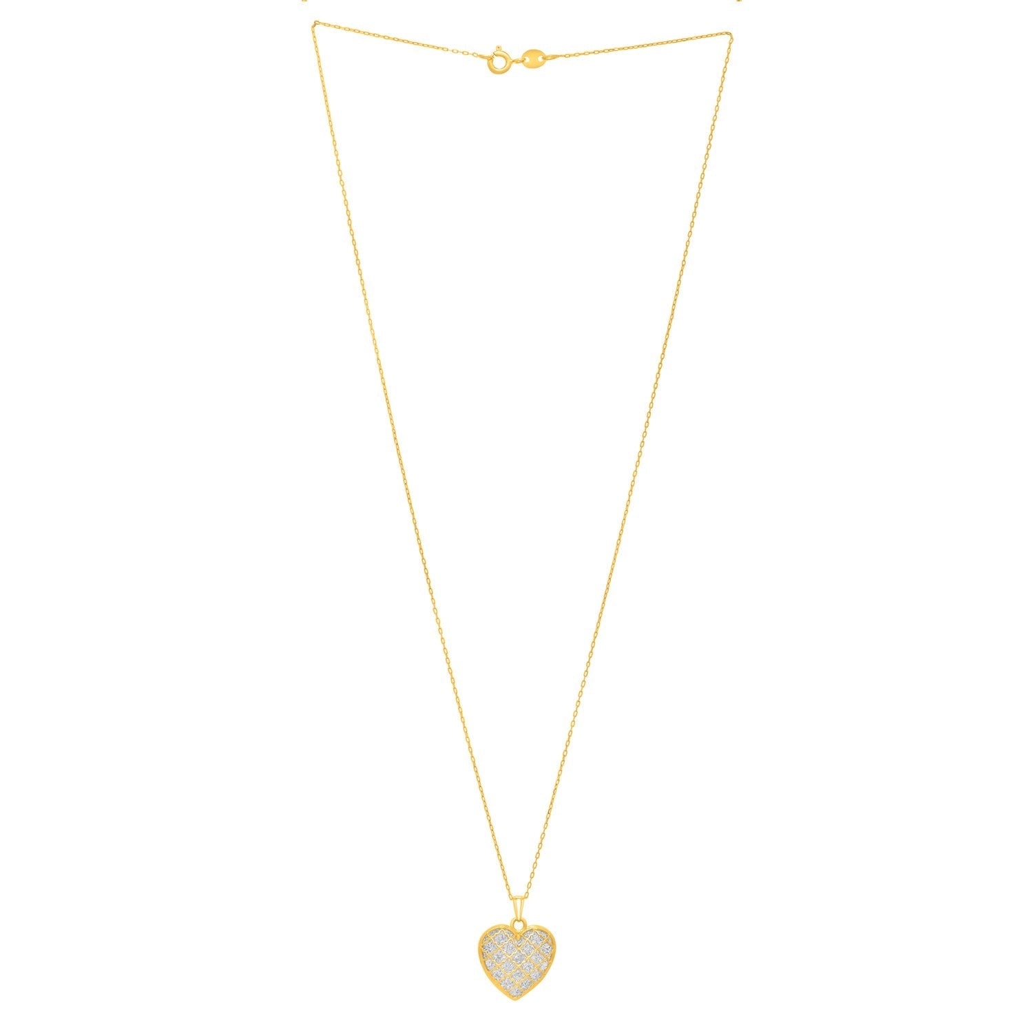 Checkered Heart Necklace in 14K Yellow Gold