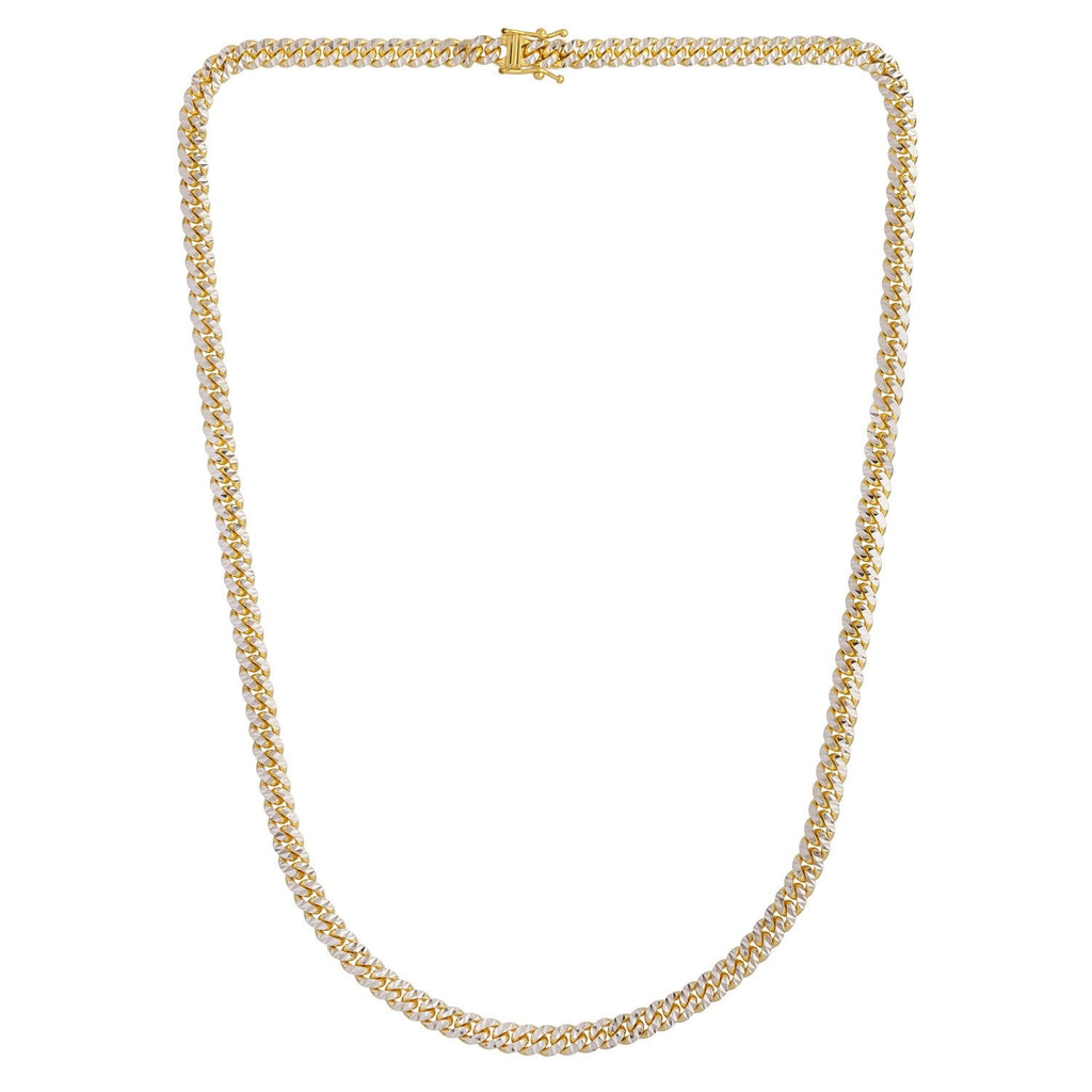 Classic Miami Cuban White Pave Solid Chain in 14k Yellow Gold (5.00 mm)