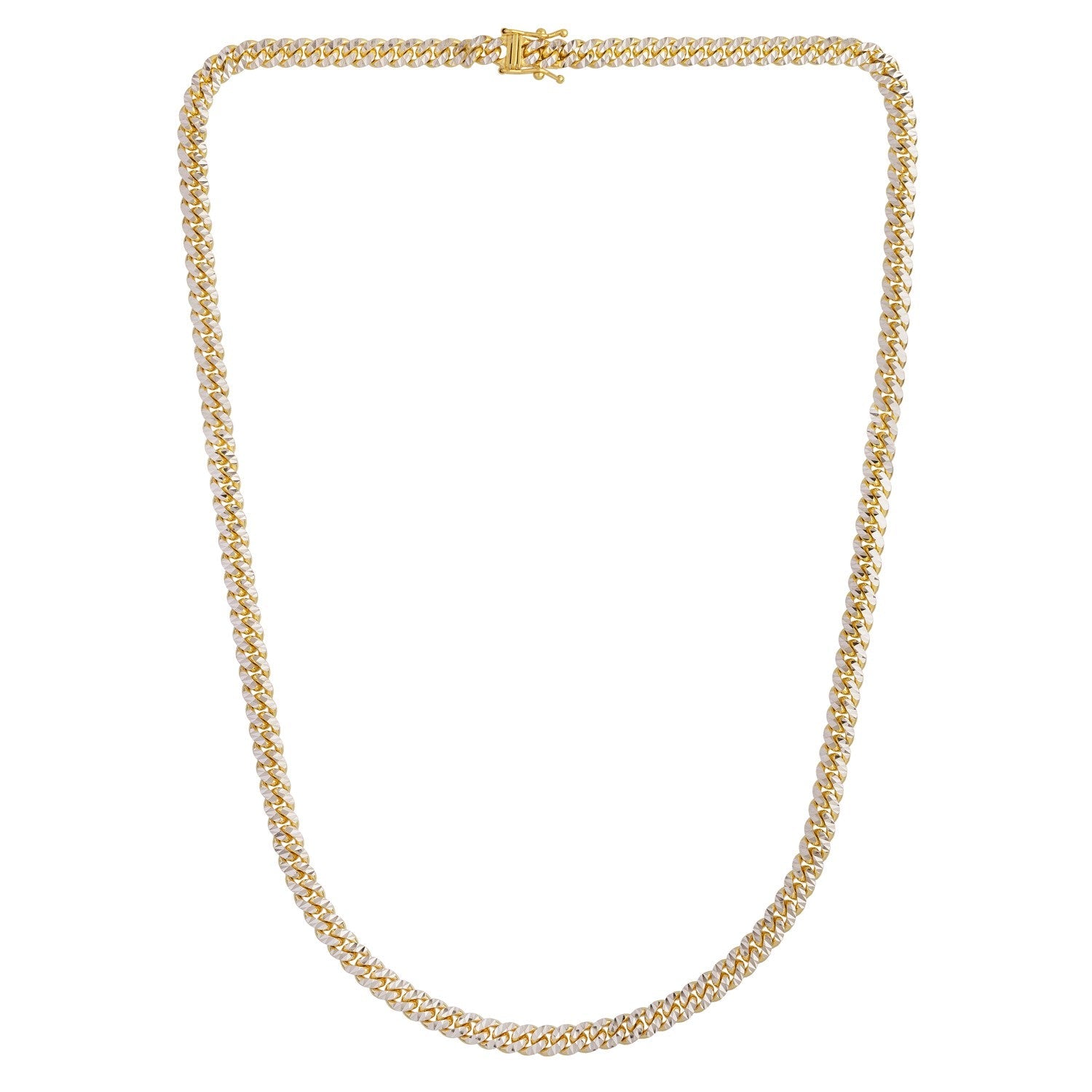 Classic Miami Cuban White Pave Solid Chain in 14k Yellow Gold (5.00 mm)
