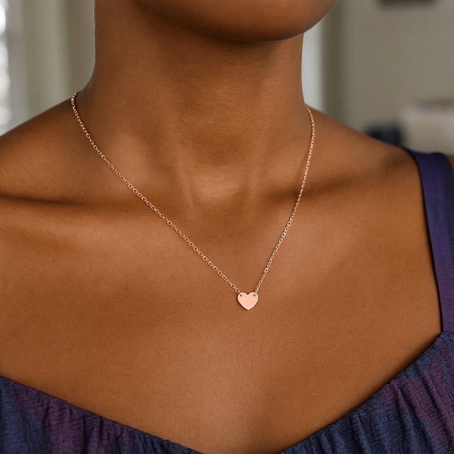 14k Rose Gold Polished Mini Heart Necklace