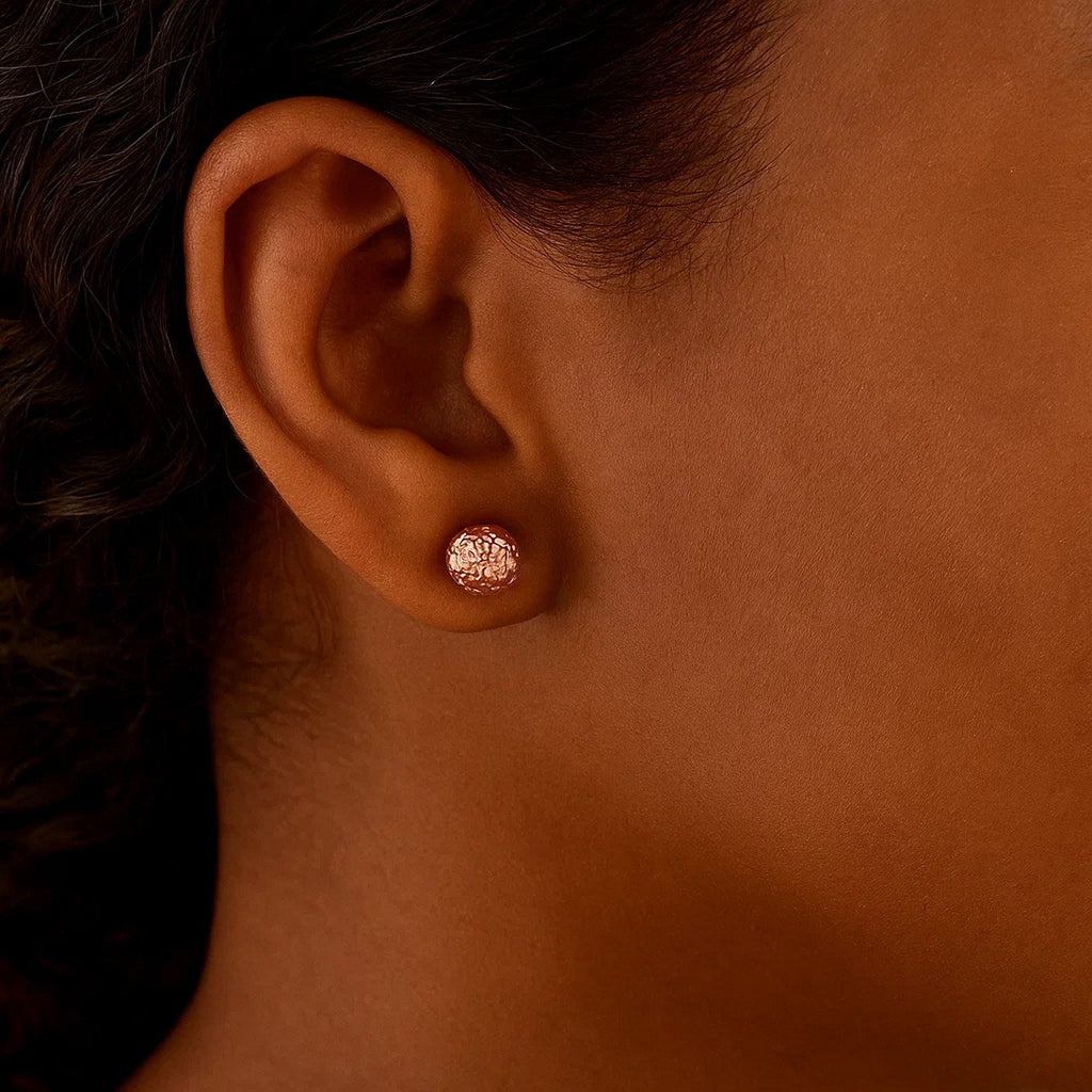 14k Rose Gold Ball Earrings with Crystal Cut Texture(5mm)