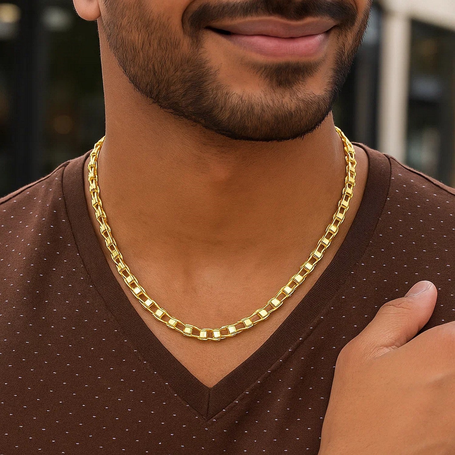 14k Yellow Gold Men's Necklace with Track Design Links