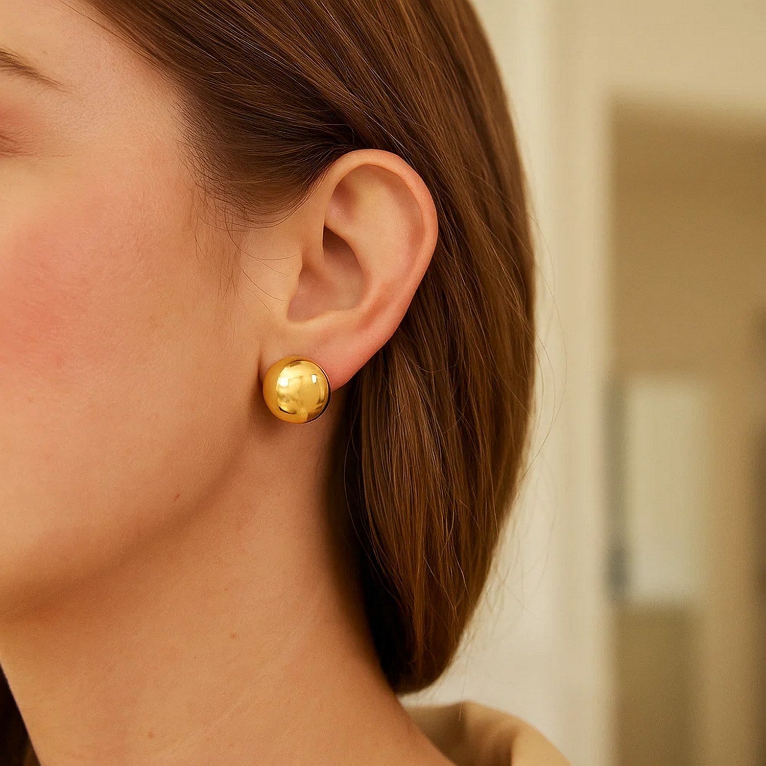 Puffed Up Button Stud Earrings in 14K Yellow Gold