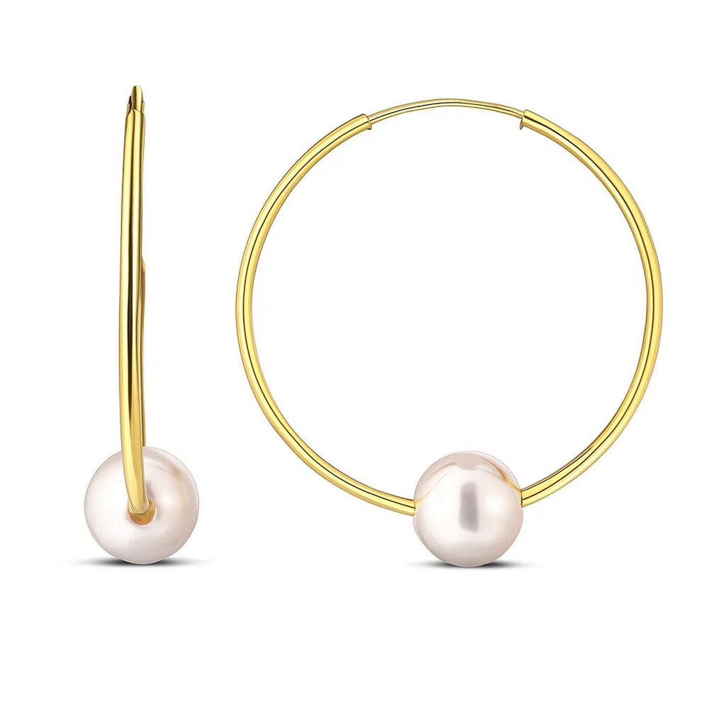14k Yellow Gold Round Endless Pearl Earring(1x25mm)