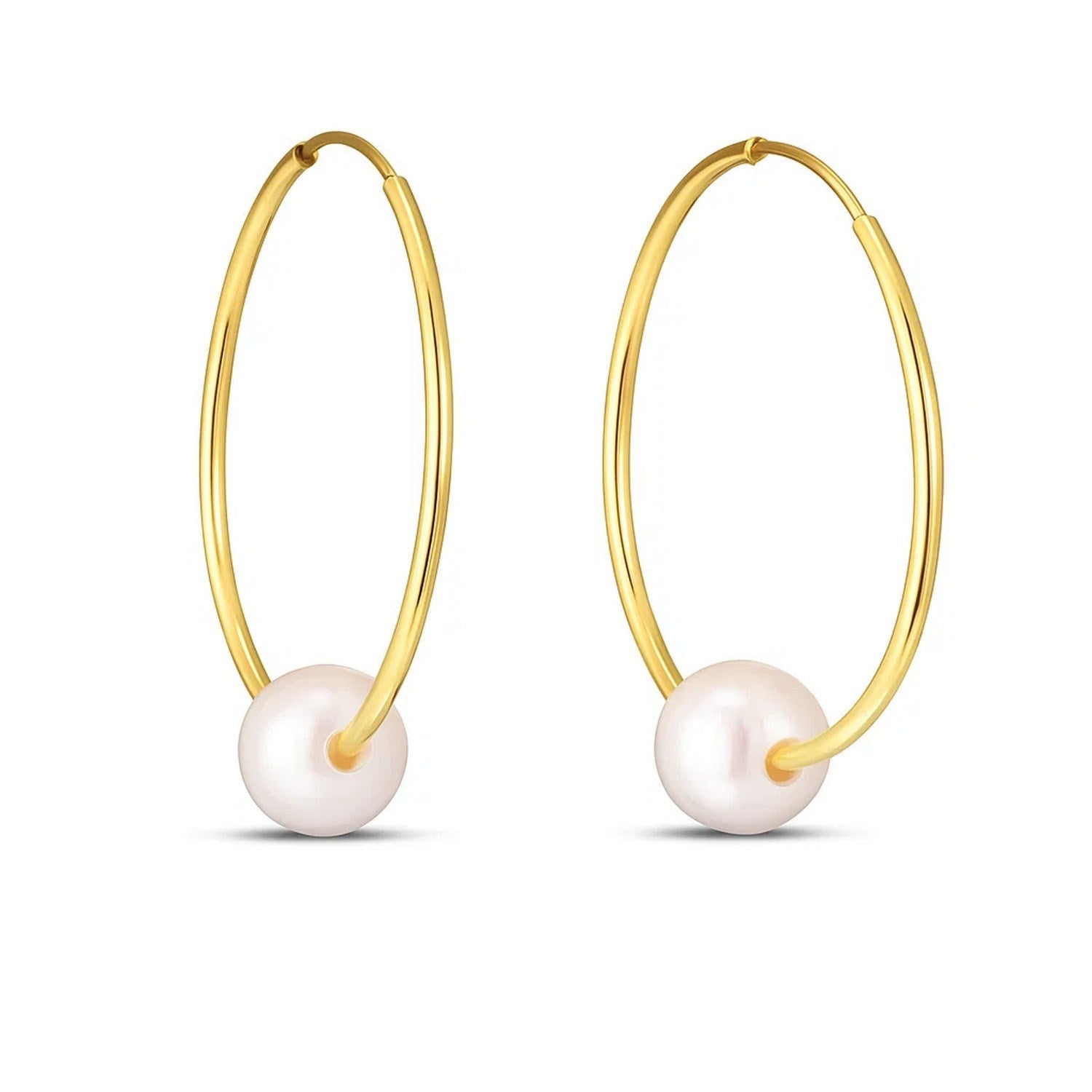 14k Yellow Gold Round Endless Pearl Earring(1x25mm)