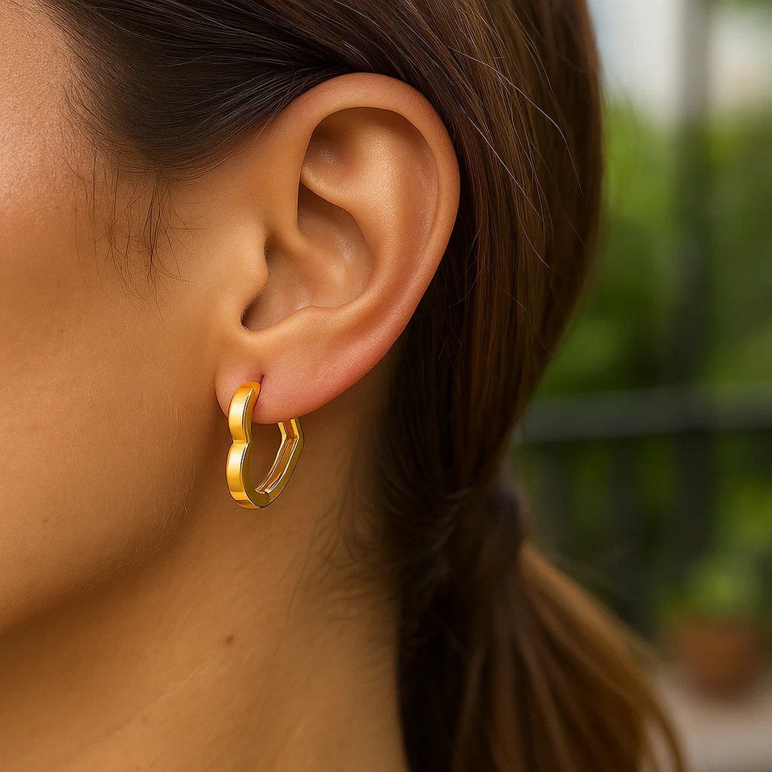 14k Yellow Gold Heart Huggie Hoops