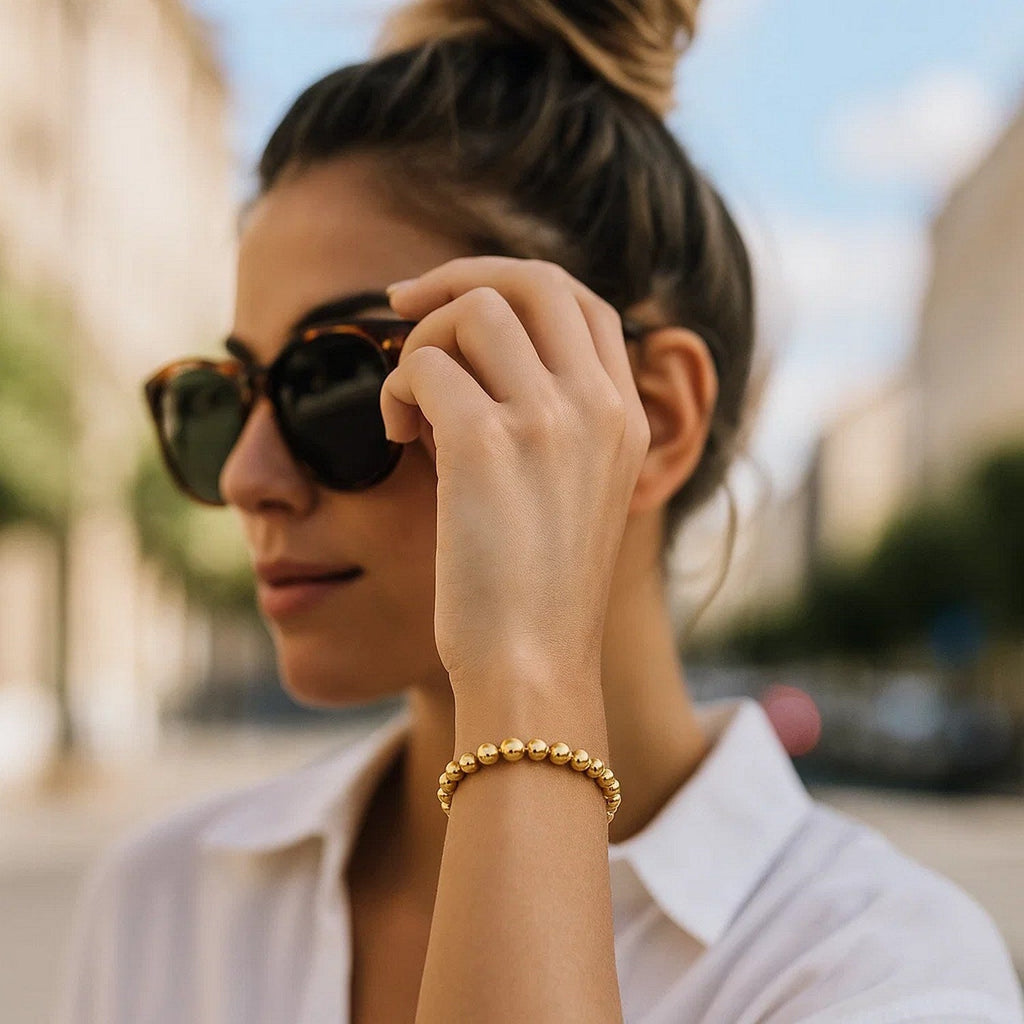 Polished 7mm Bead Bracelet in 14K Yellow Gold