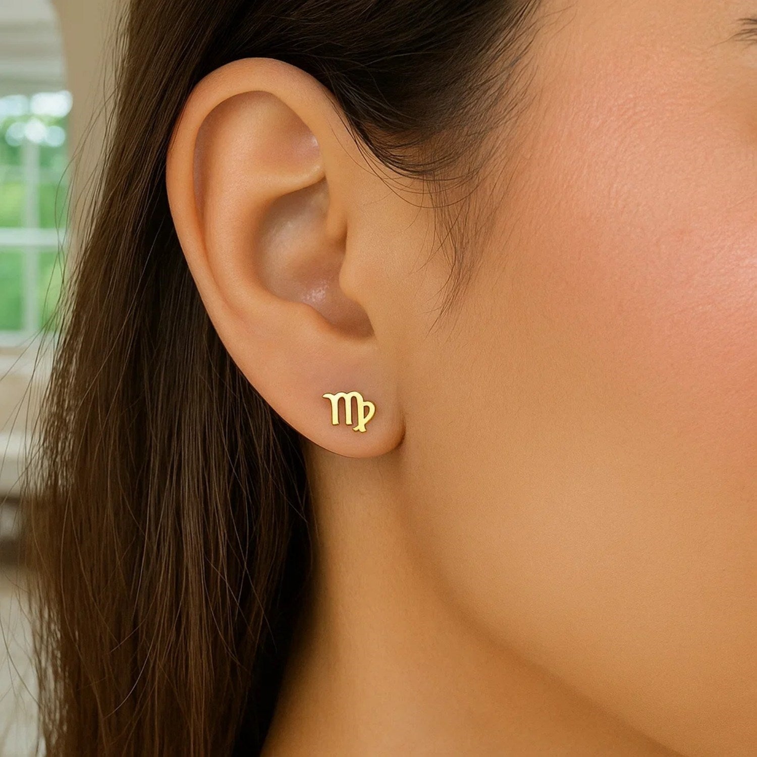 14k Yellow Gold Virgo Stud Earrings