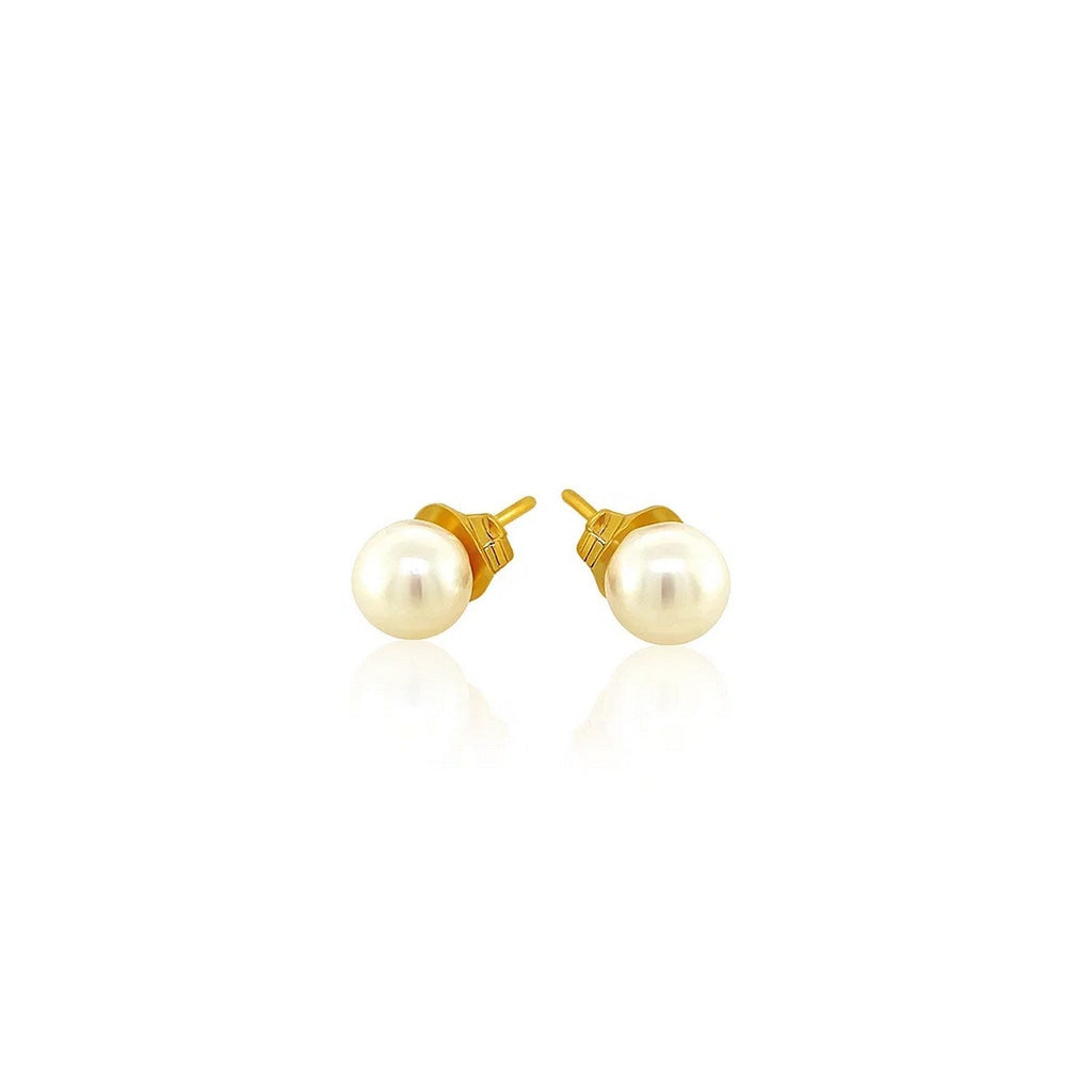 14k Yellow Gold Freshwater Cultured White Pearl Stud Earrings (4mm)