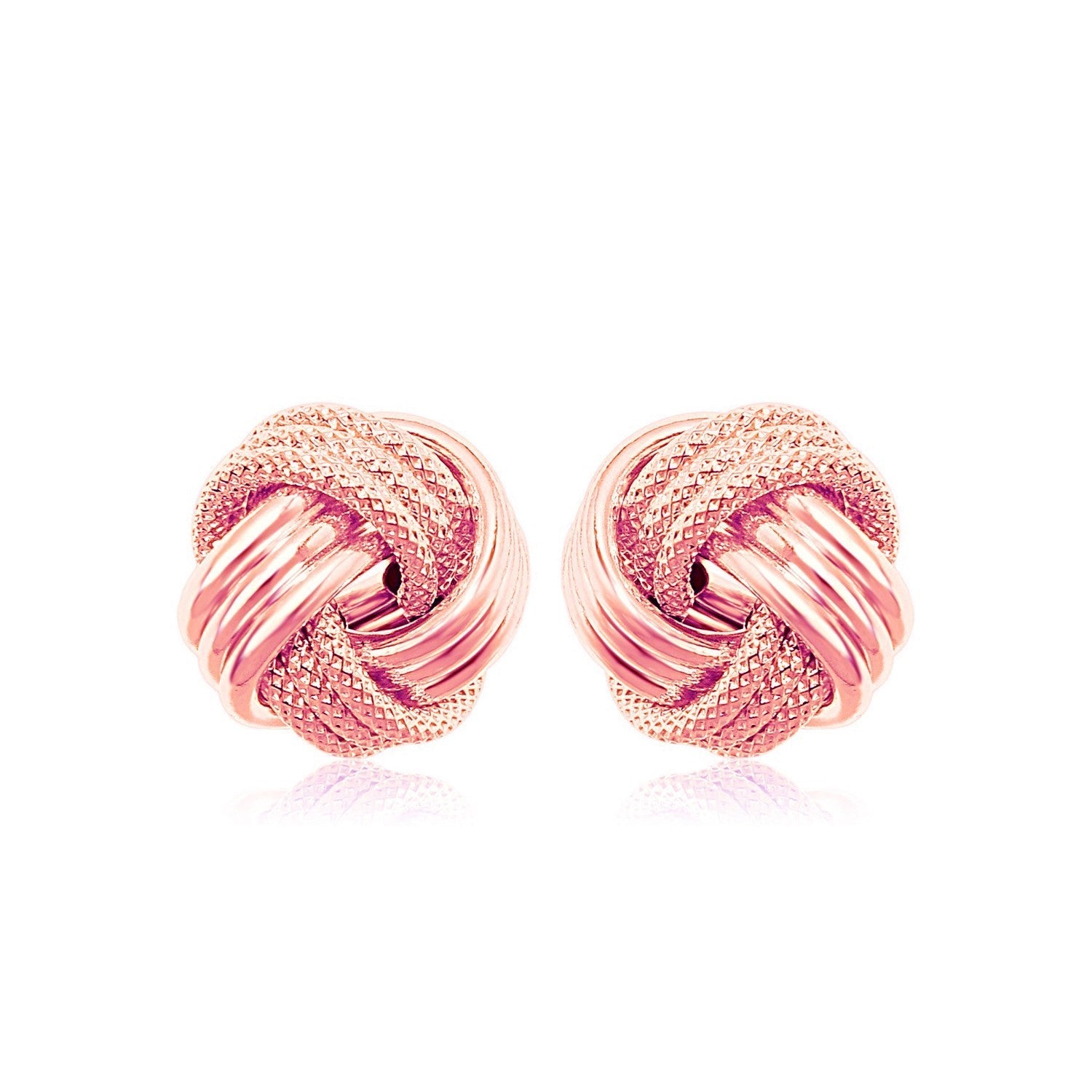 14k Rose Gold Love Knot with Ridge Texture Earrings