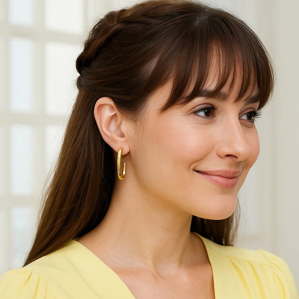 Paperclip Hoop Earrings in 14K Yellow Gold (27mmx12mm)