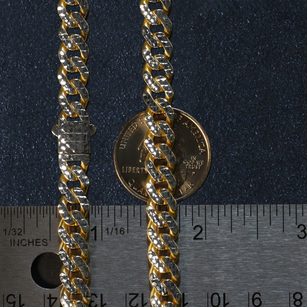 14k Yellow Gold White Pave High Polish Modern Lite Miami Cuban Chain (8.00 mm)