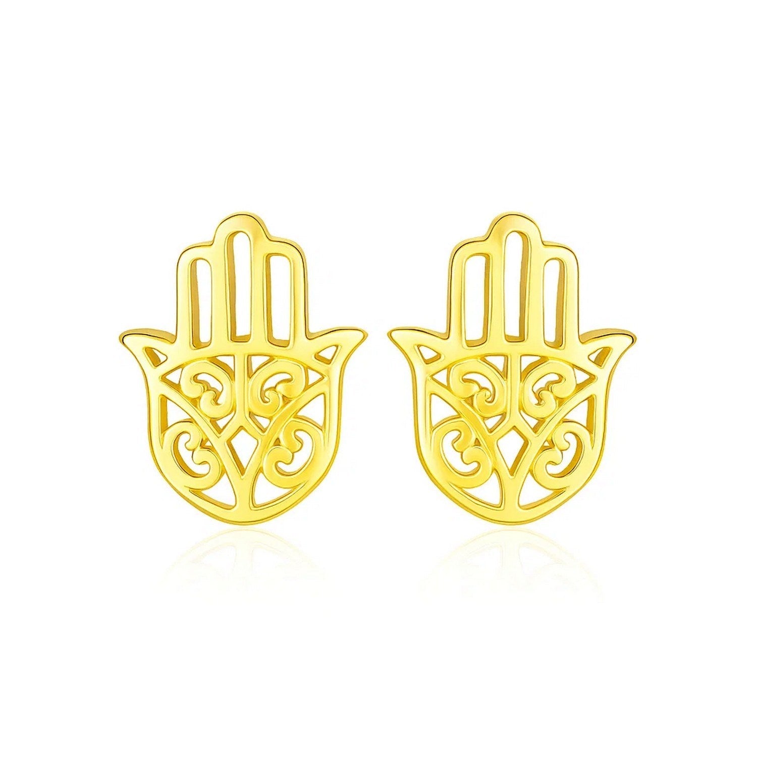 14k Yellow Gold Polished Hand of Hamsa Post Earrings