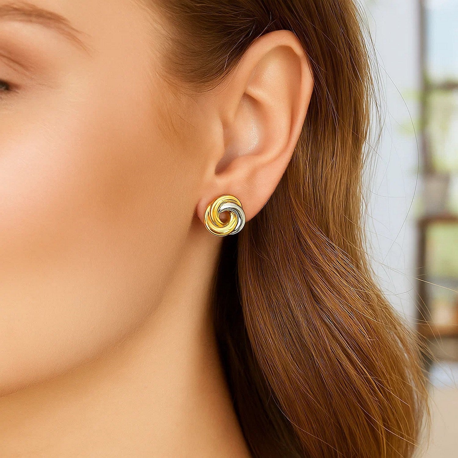 14k Two-Tone Gold Shiny Intertwined Open Circle Earrings