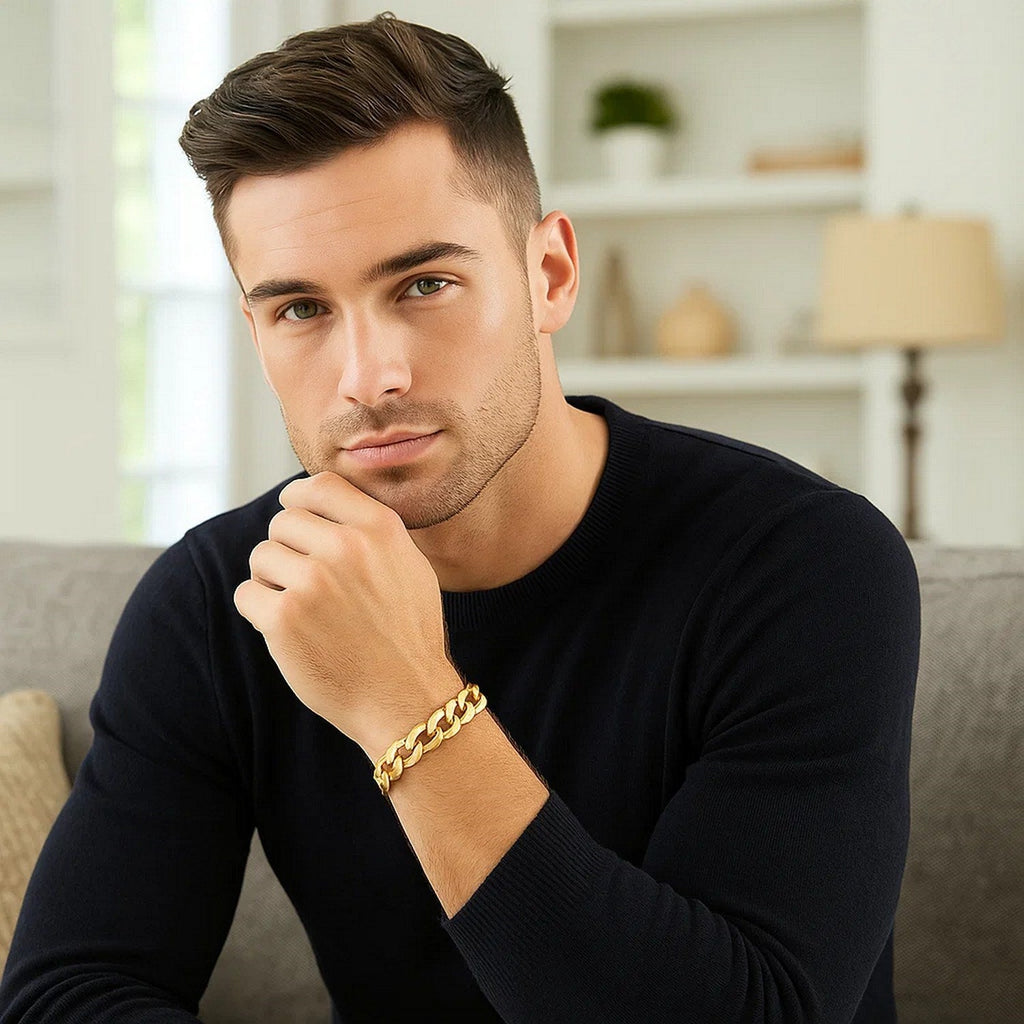 14k Yellow Gold Solid Curb Bracelet (12.18 mm)