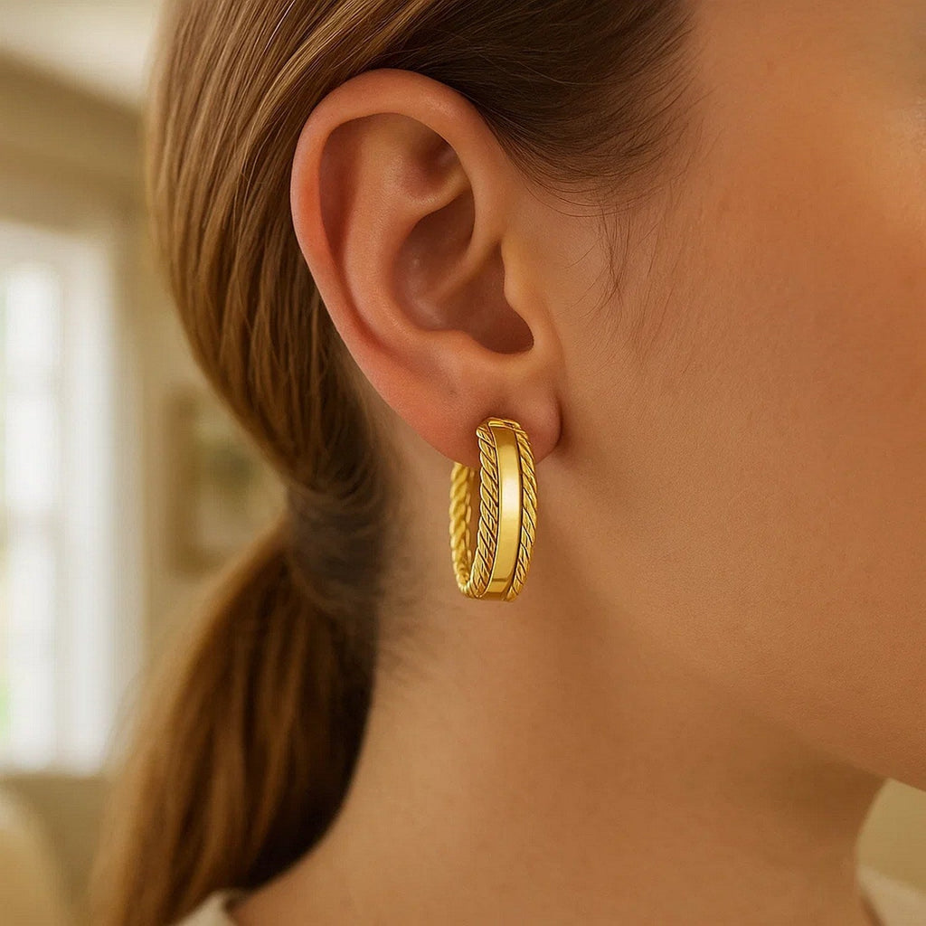 14K Yellow Gold Triple Row Hoop Earrings