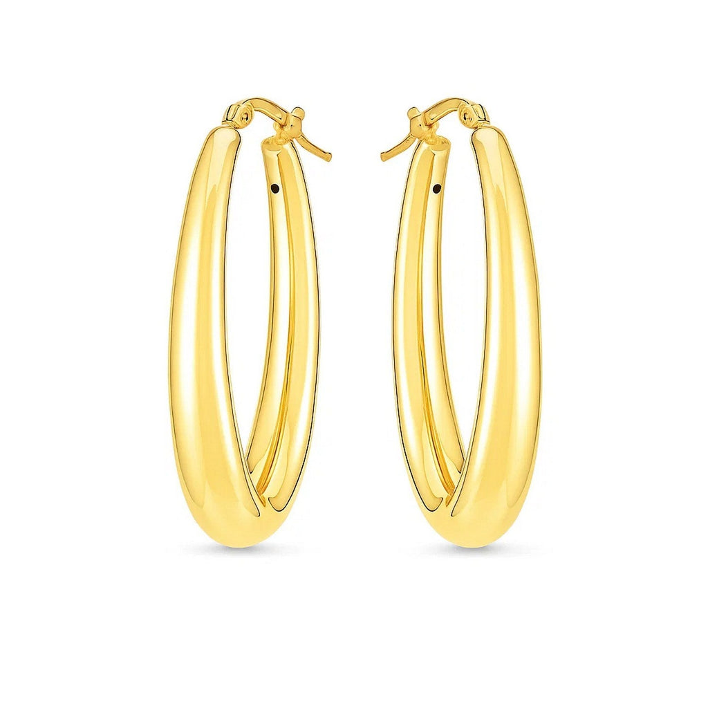 14k Yellow Gold Elongated Oval Hoops