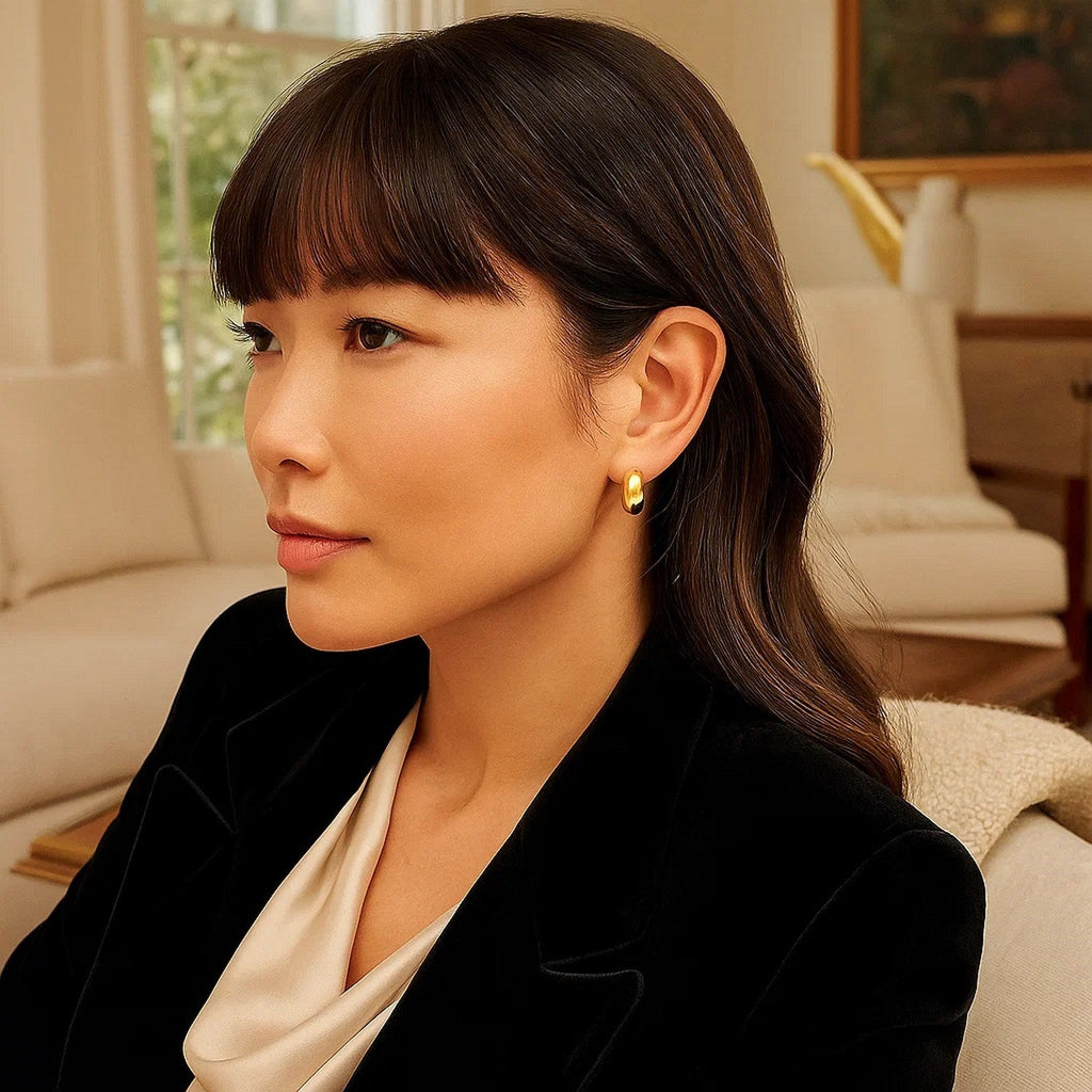 14k Yellow Gold Small Omega C Hoops