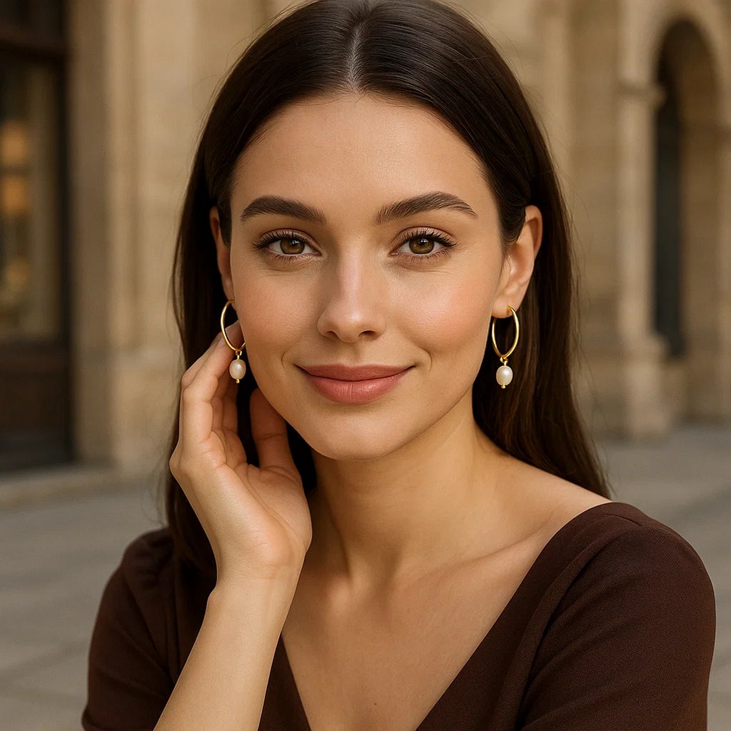 Pearl Drop Oval Earrings in 14K Yellow Gold