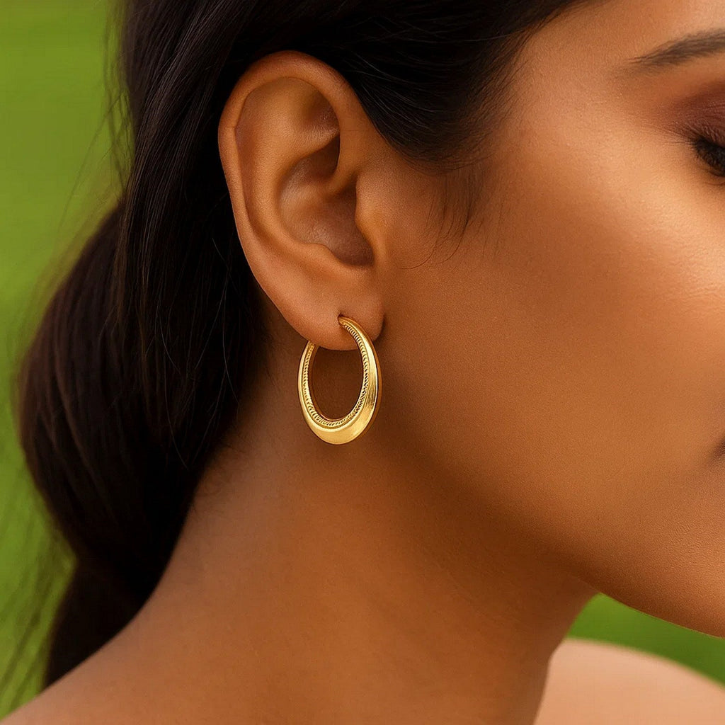 14k Yellow Gold Round Rope Texture Hoop Earrings