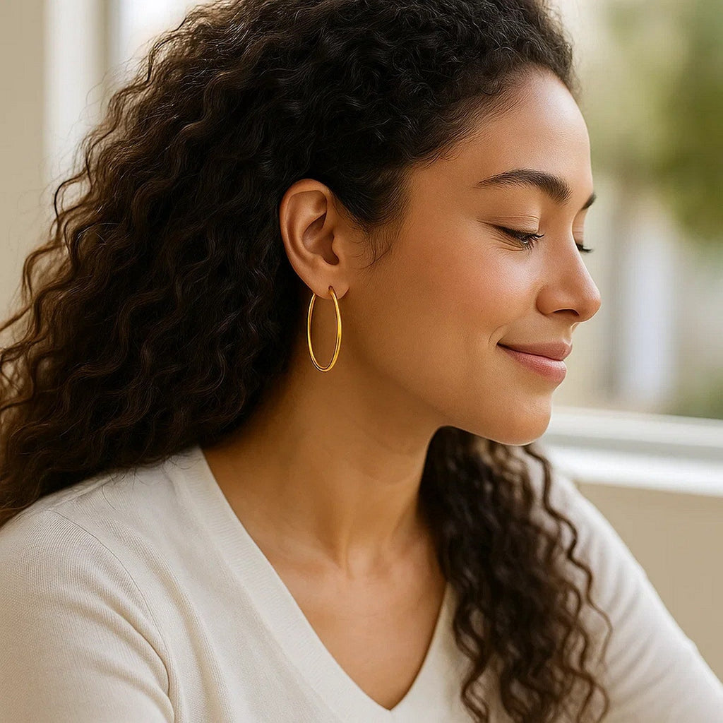 14k Yellow Gold Slim Oval Shape Hoop Earrings