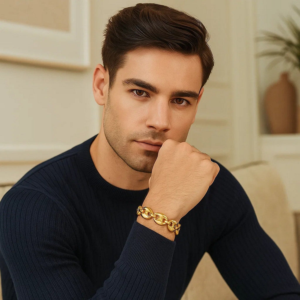 14k Yellow Gold High Polish Lite Puffed Mariner Link Bracelet  (21.00 mm)