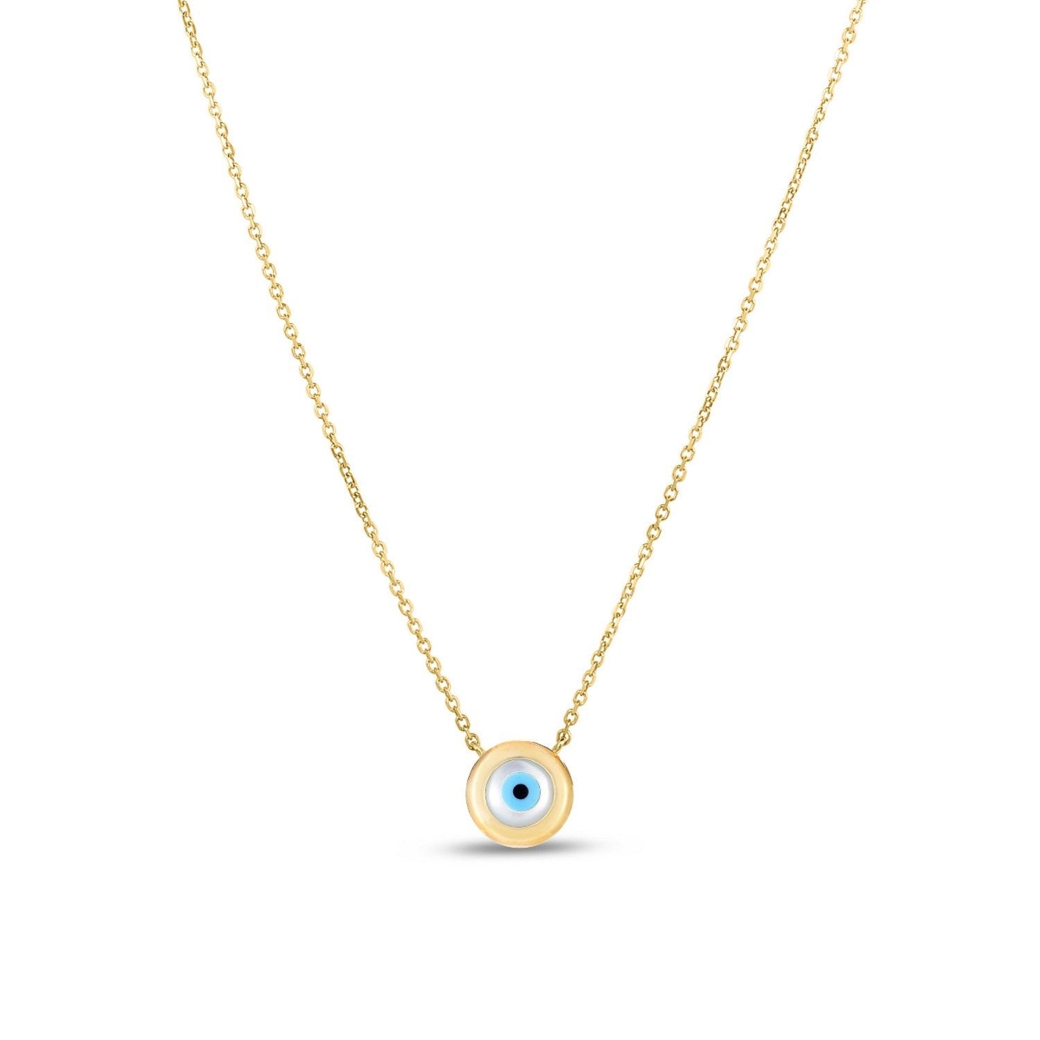 14k Yellow Gold MOP Evil Eye Necklace