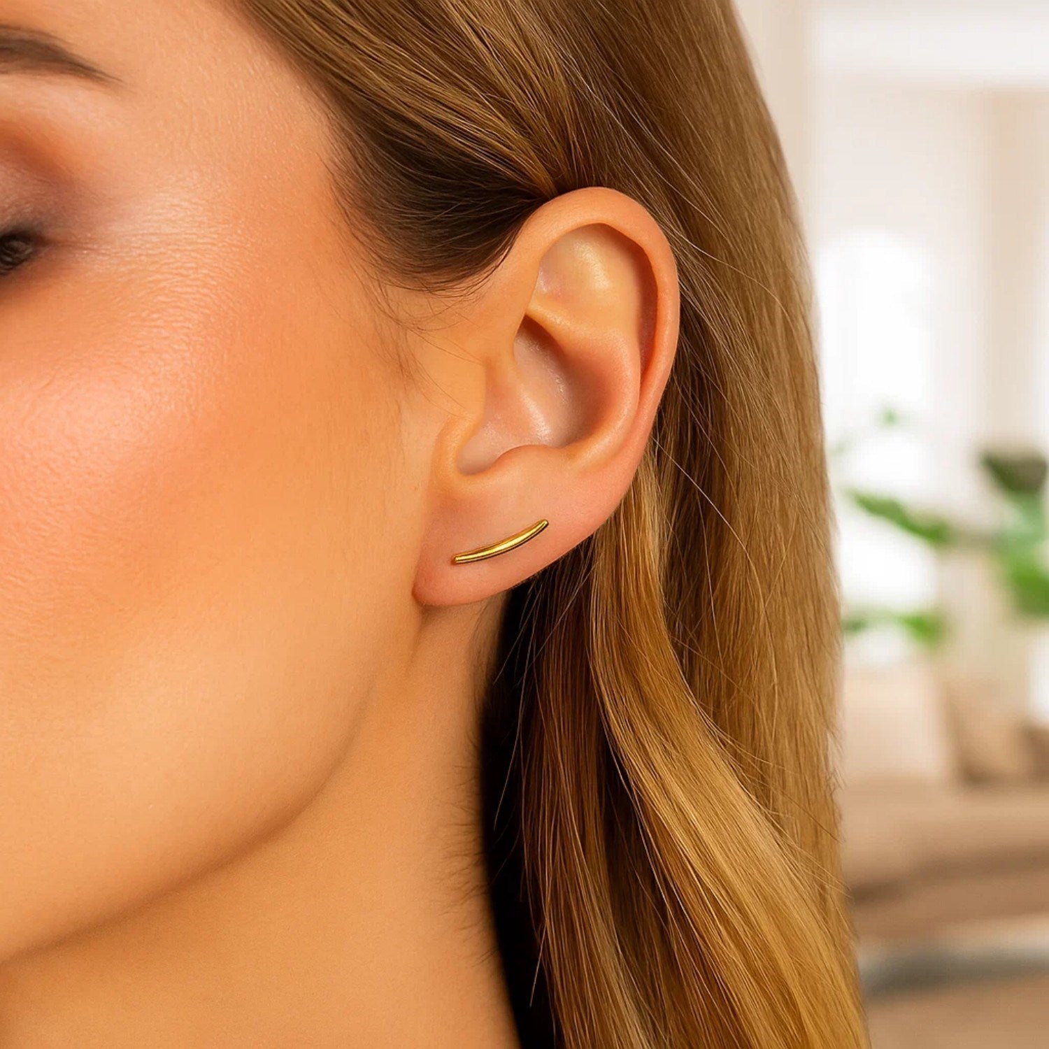 14k Yellow Gold Curve Climber Post Earrings