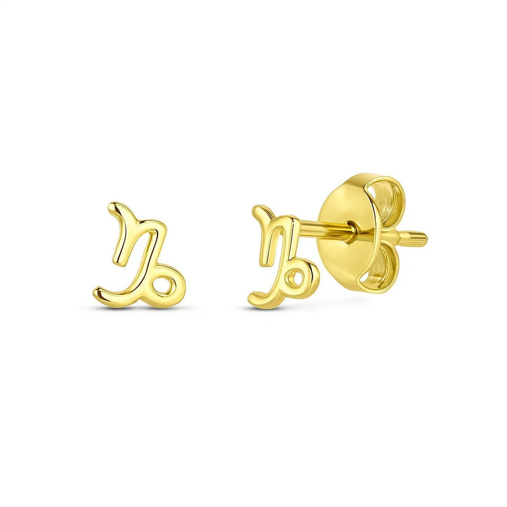 14k Yellow Gold Capricorn Stud Earrings