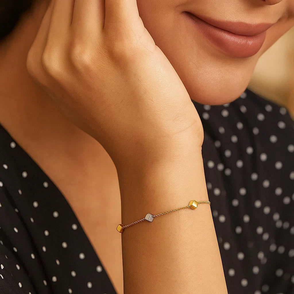 14k Two Tone Gold Bracelet with Polished Cubes