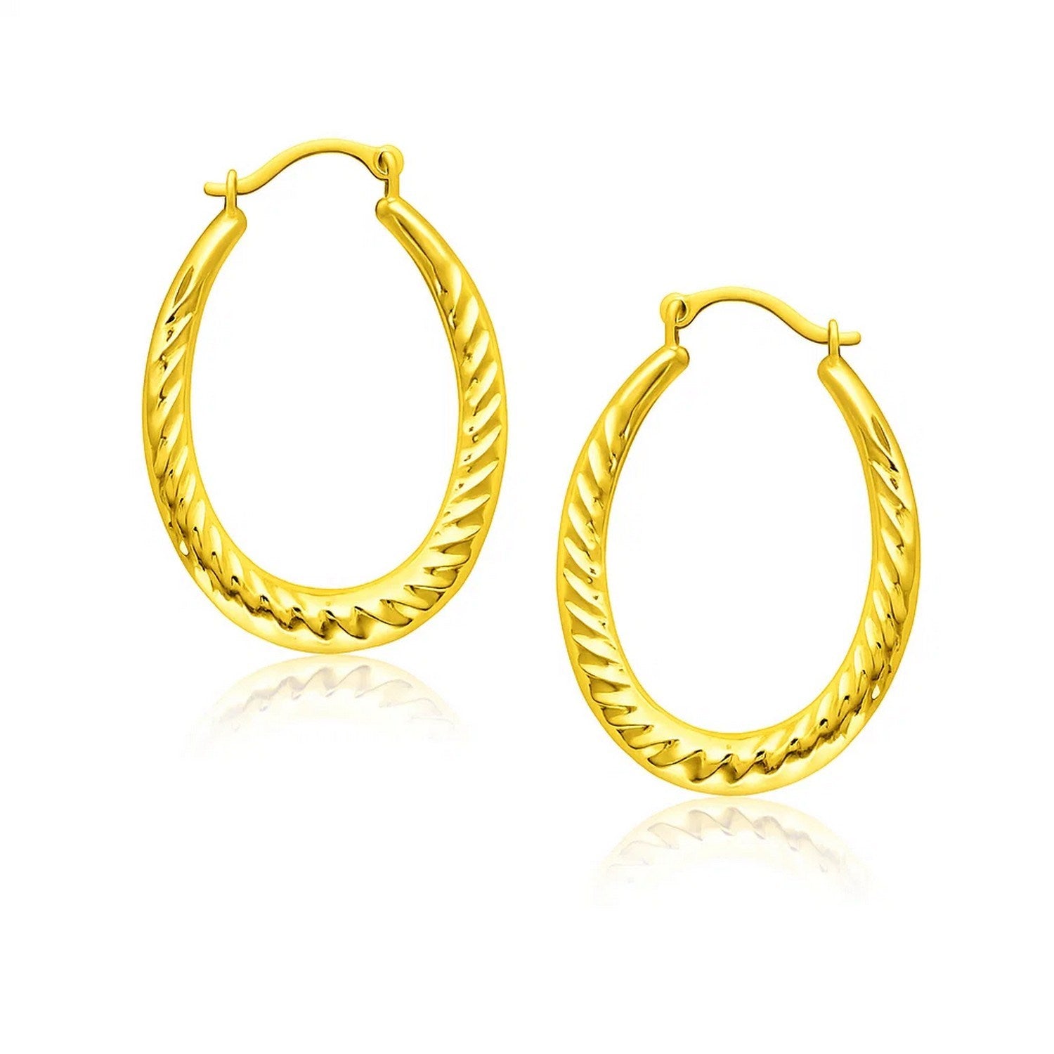 14k Yellow Gold Hoop Earrings with Textured Details
