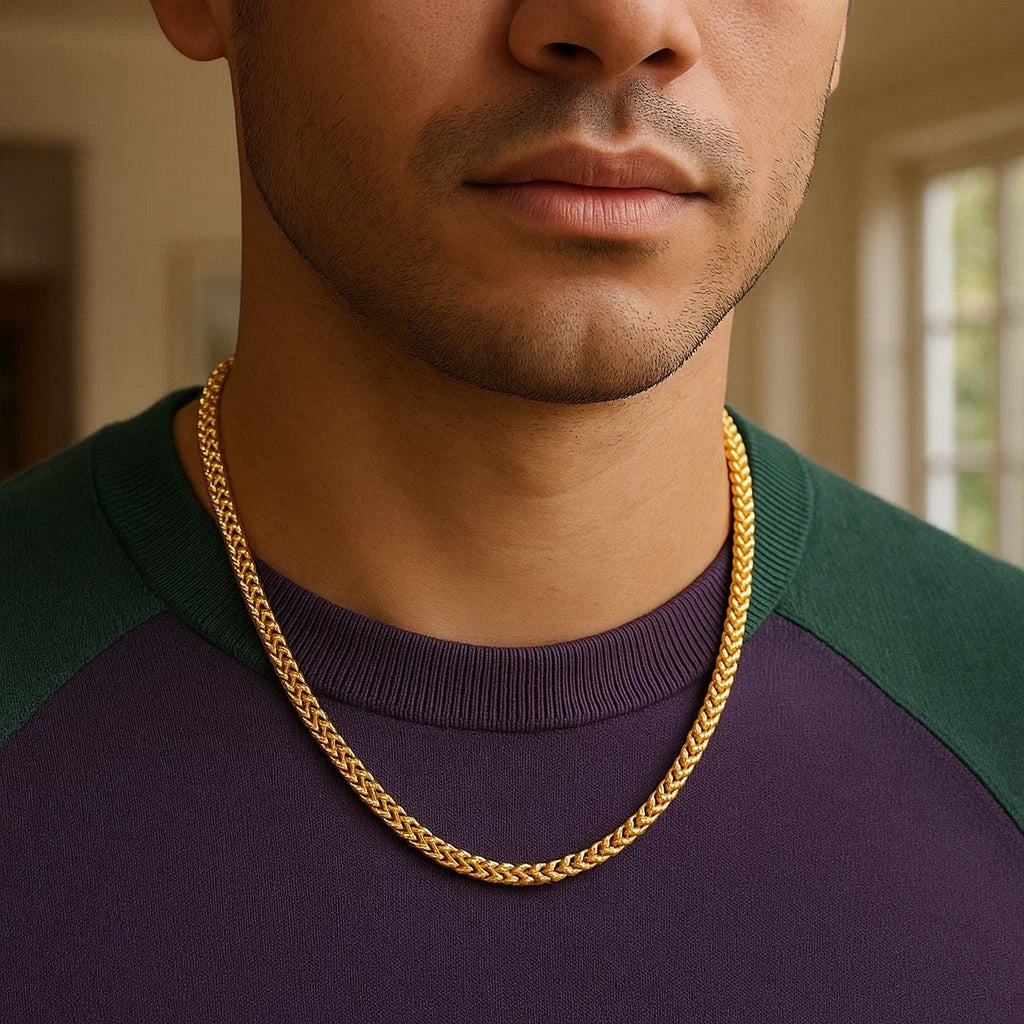 14k Yellow Solid Gold Diamond Cut Round Franco Chain (4.60 mm)