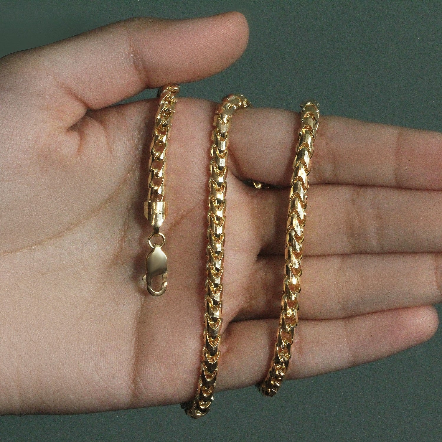 14k Yellow Solid Gold Diamond Cut Round Franco Chain (4.60 mm)